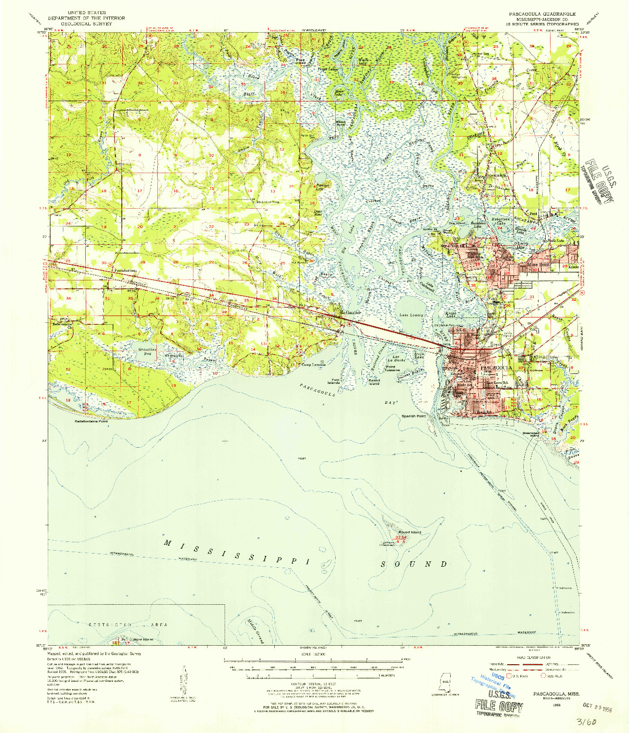 USGS 1:62500-SCALE QUADRANGLE FOR PASCAGOULA, MS 1955