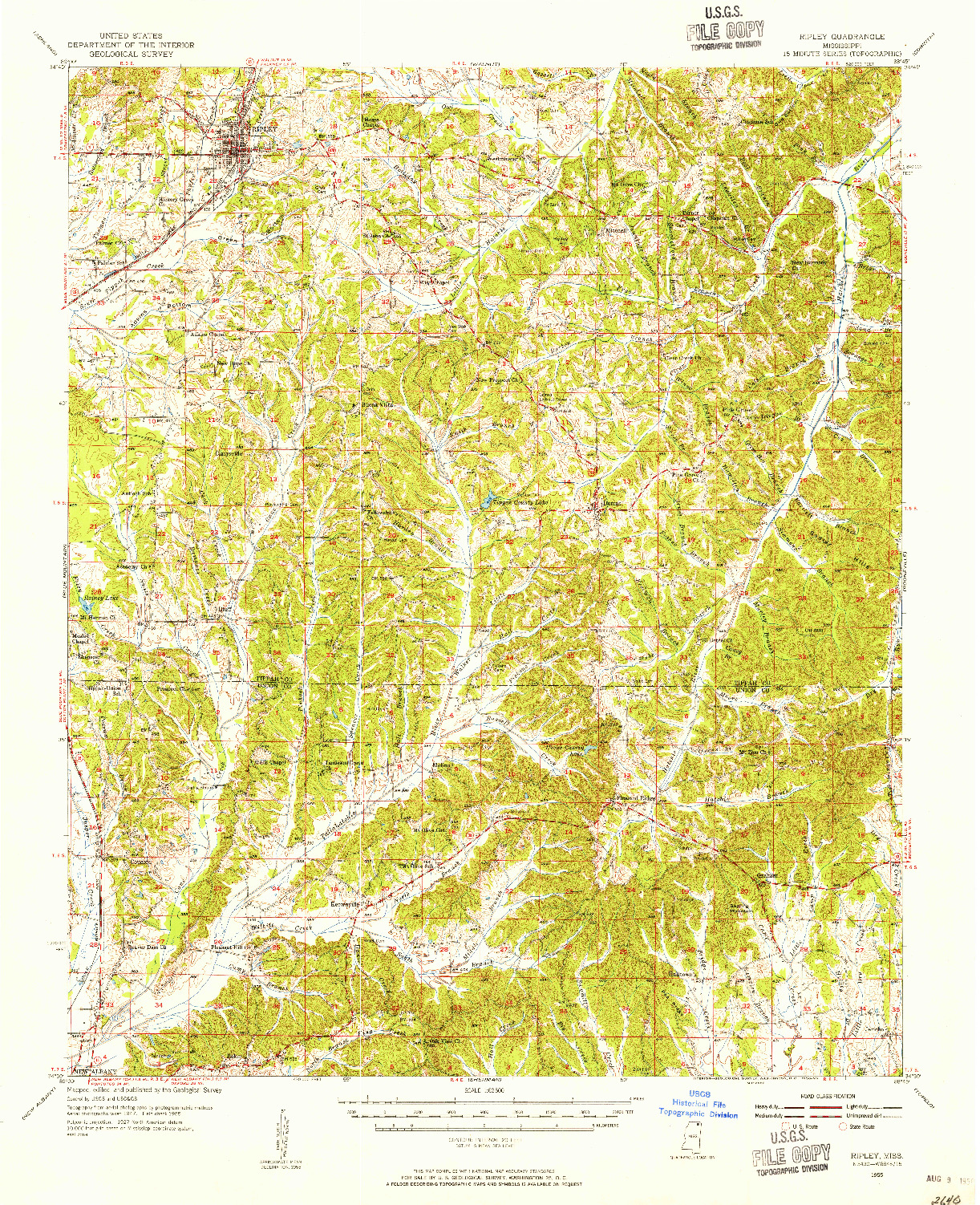 USGS 1:62500-SCALE QUADRANGLE FOR RIPLEY, MS 1955