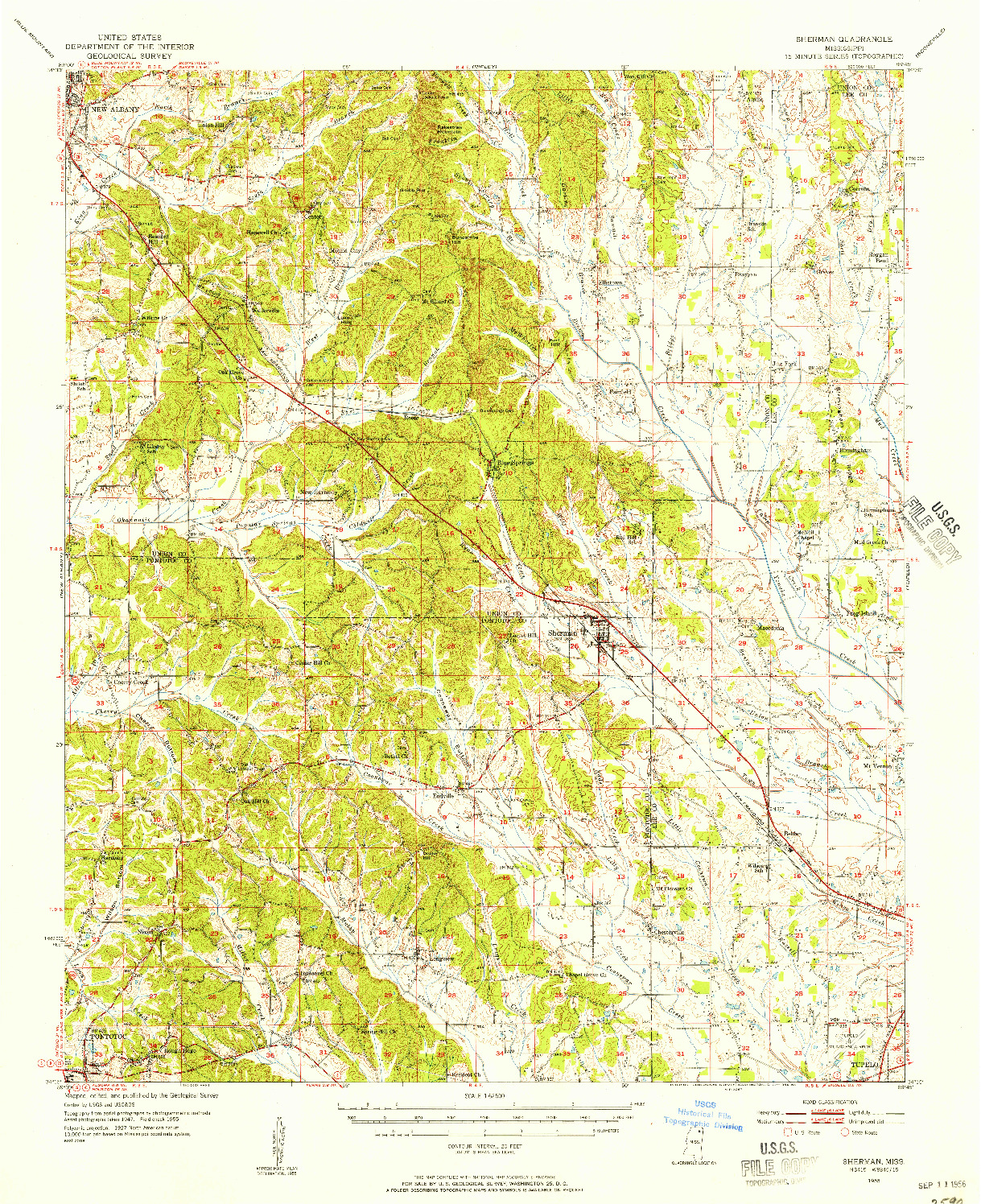 USGS 1:62500-SCALE QUADRANGLE FOR SHERMAN, MS 1955