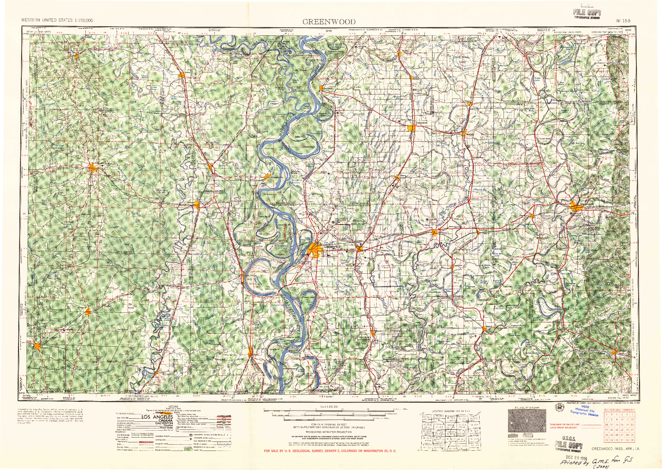 USGS 1:250000-SCALE QUADRANGLE FOR GREENWOOD, MS 1956