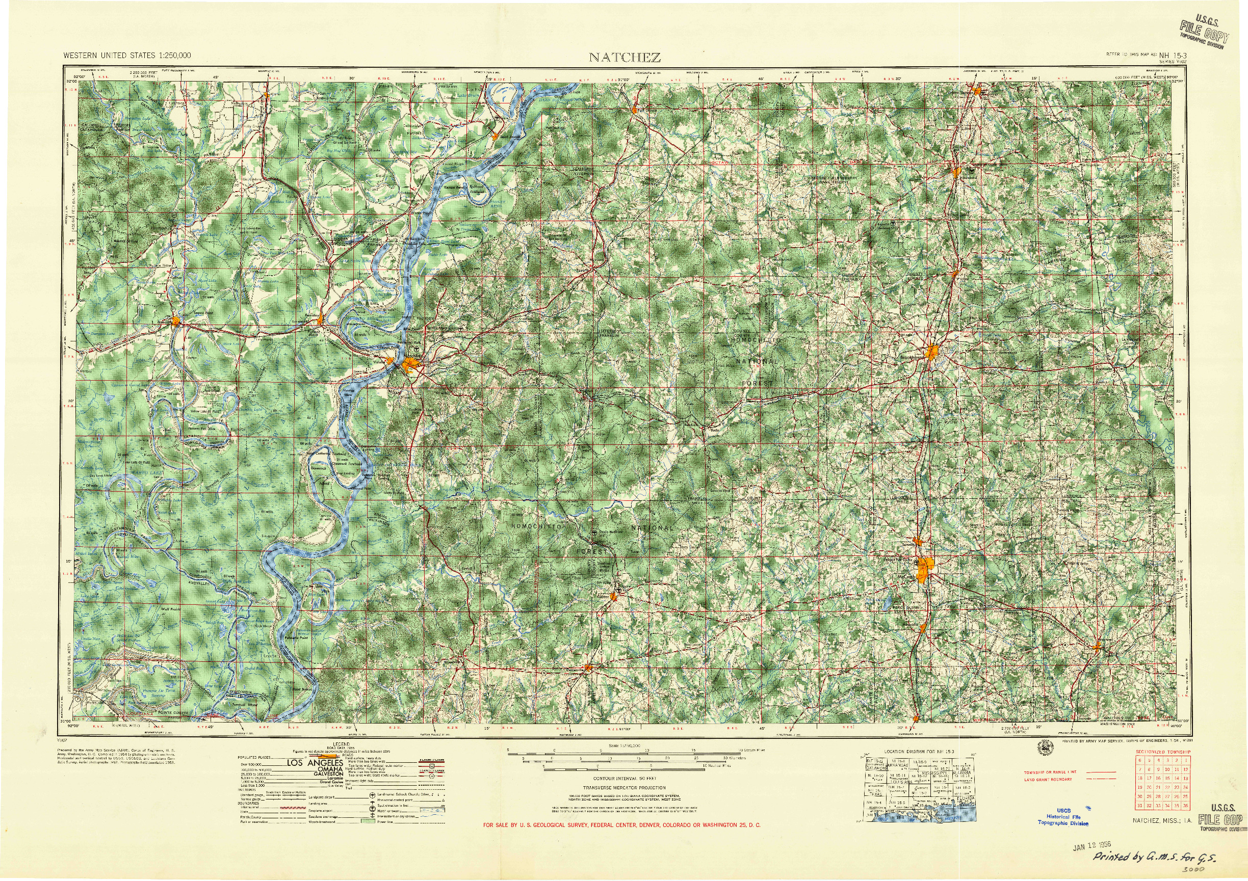 USGS 1:250000-SCALE QUADRANGLE FOR NATCHEZ, MS 1956