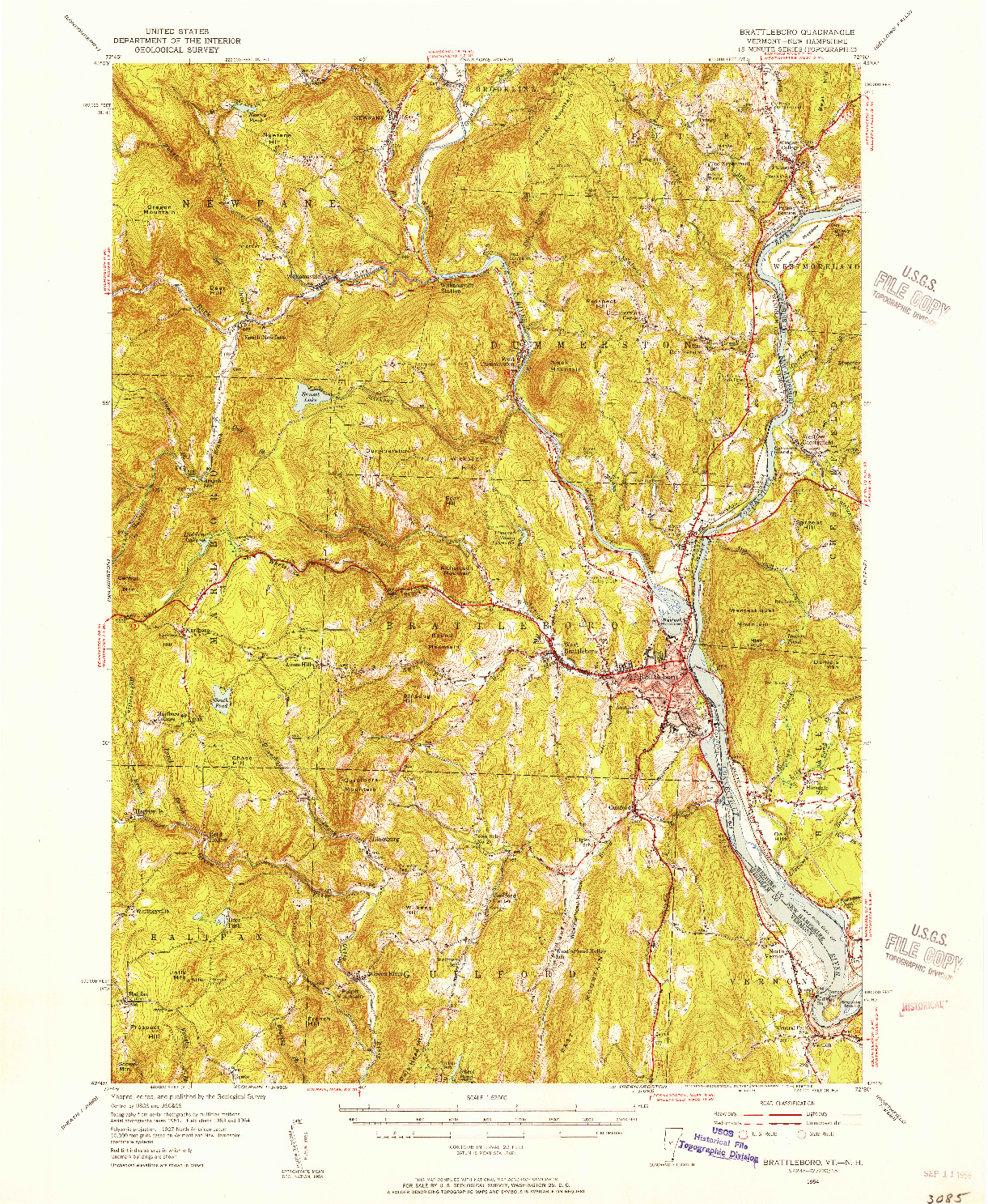 USGS 1:62500-SCALE QUADRANGLE FOR BRATTLEBORO, VT 1954