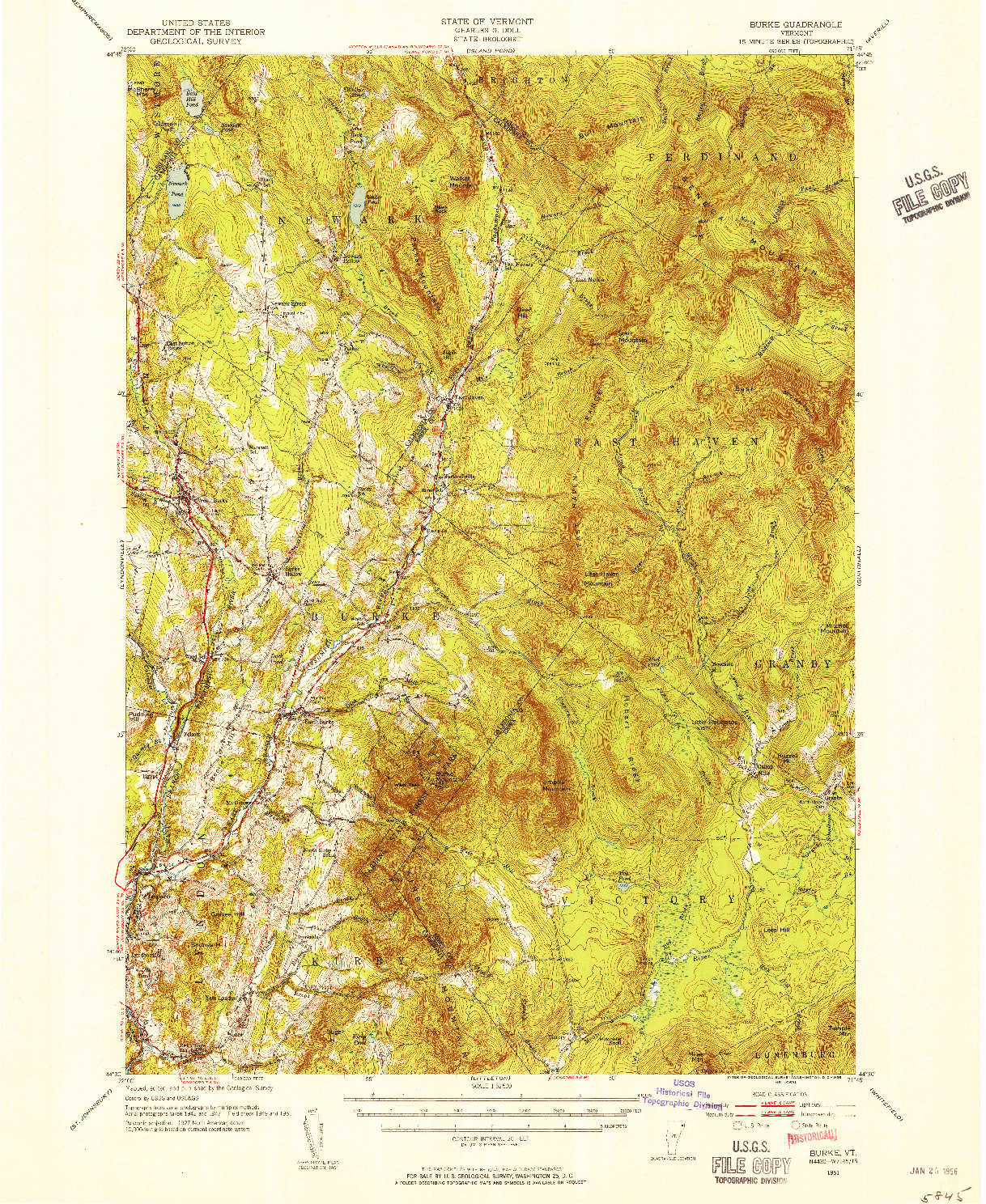 USGS 1:62500-SCALE QUADRANGLE FOR BURKE, VT 1951