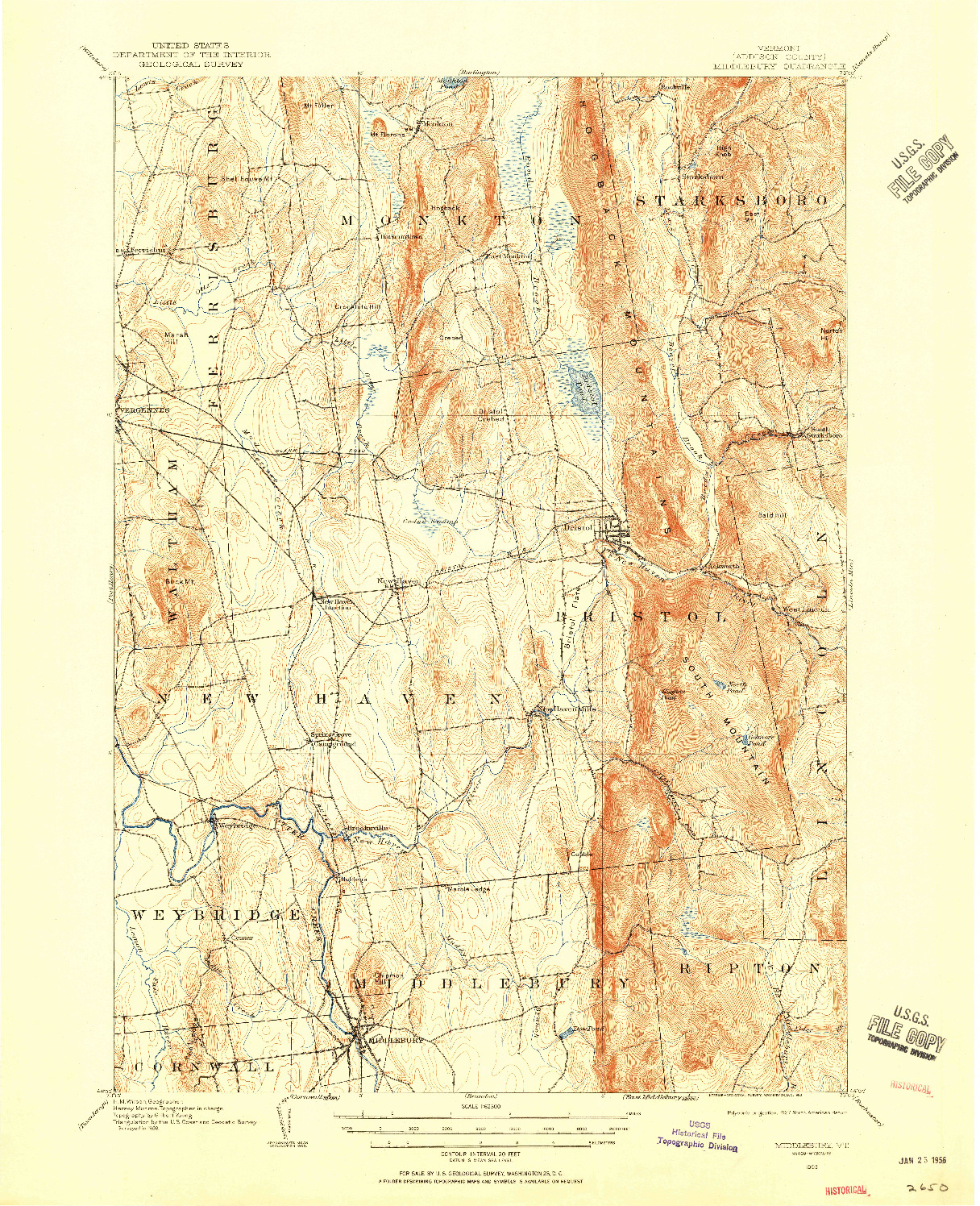 USGS 1:62500-SCALE QUADRANGLE FOR MIDDLEBURY, VT 1903