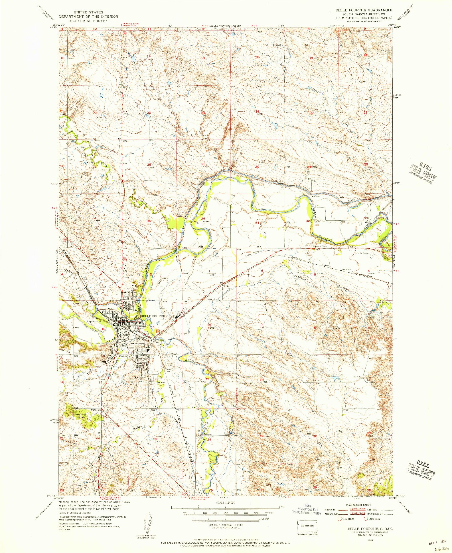 USGS 1:24000-SCALE QUADRANGLE FOR BELLE FOURCHE, SD 1954