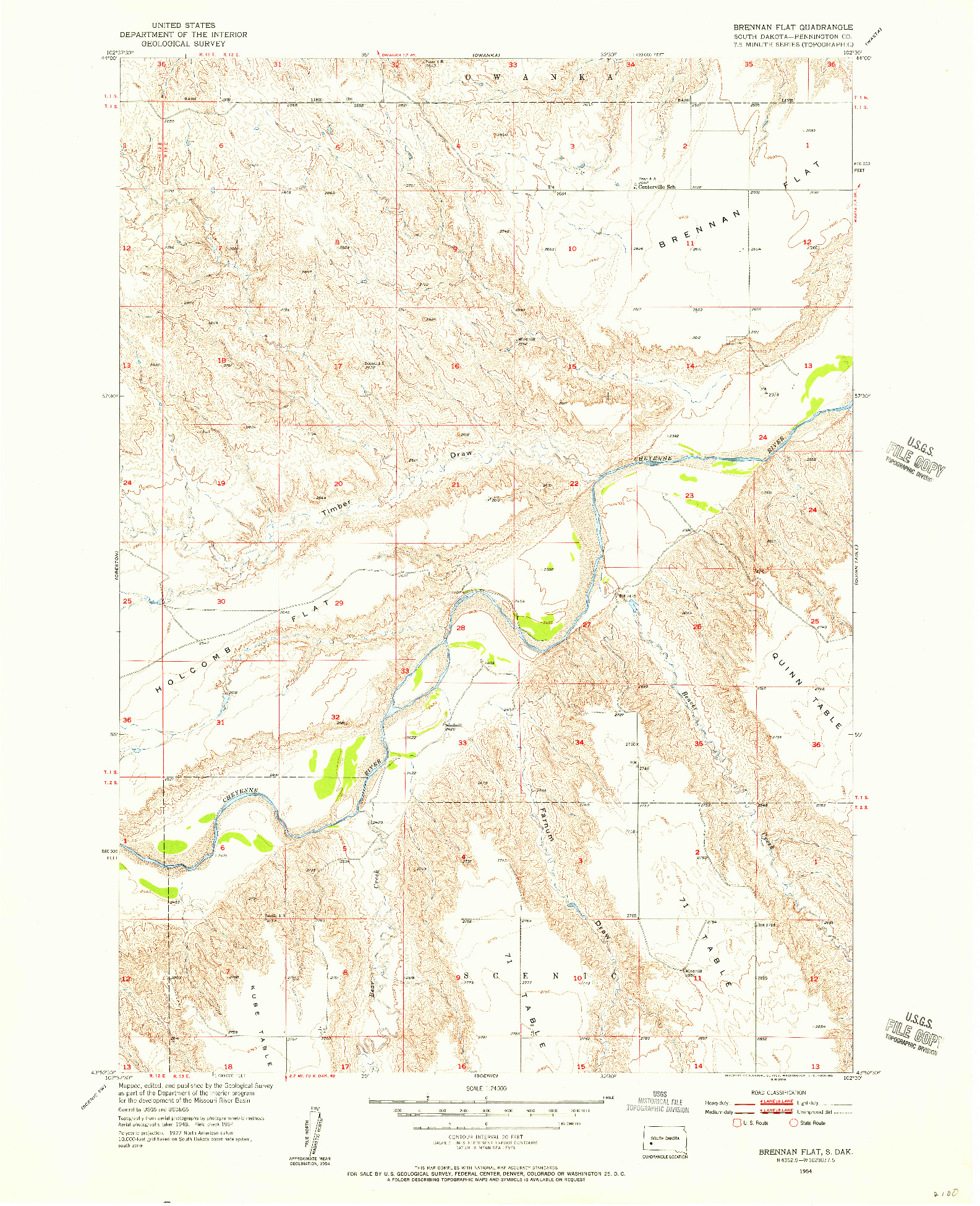 USGS 1:24000-SCALE QUADRANGLE FOR BRENNAN FLAT, SD 1954