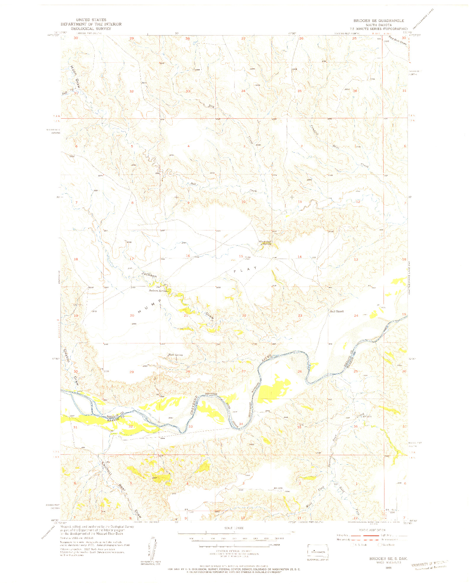 USGS 1:24000-SCALE QUADRANGLE FOR BRIDGER SE, SD 1955