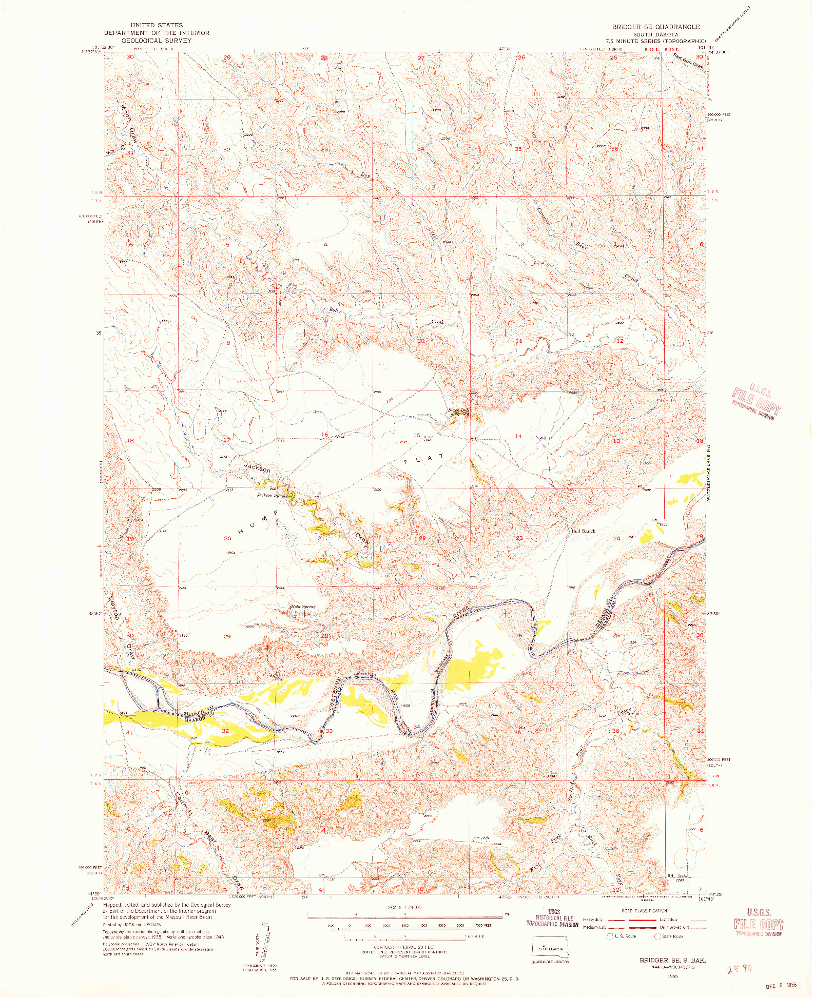 USGS 1:24000-SCALE QUADRANGLE FOR BRIDGER SW, SD 1955