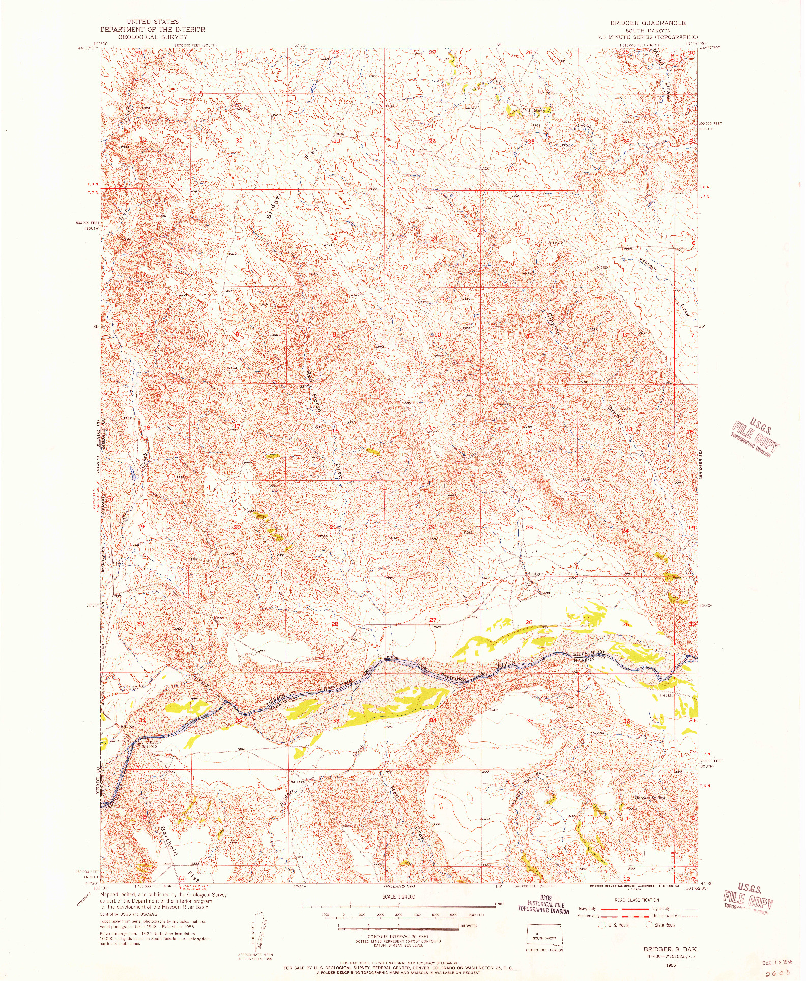 USGS 1:24000-SCALE QUADRANGLE FOR BRIDGER, SD 1955