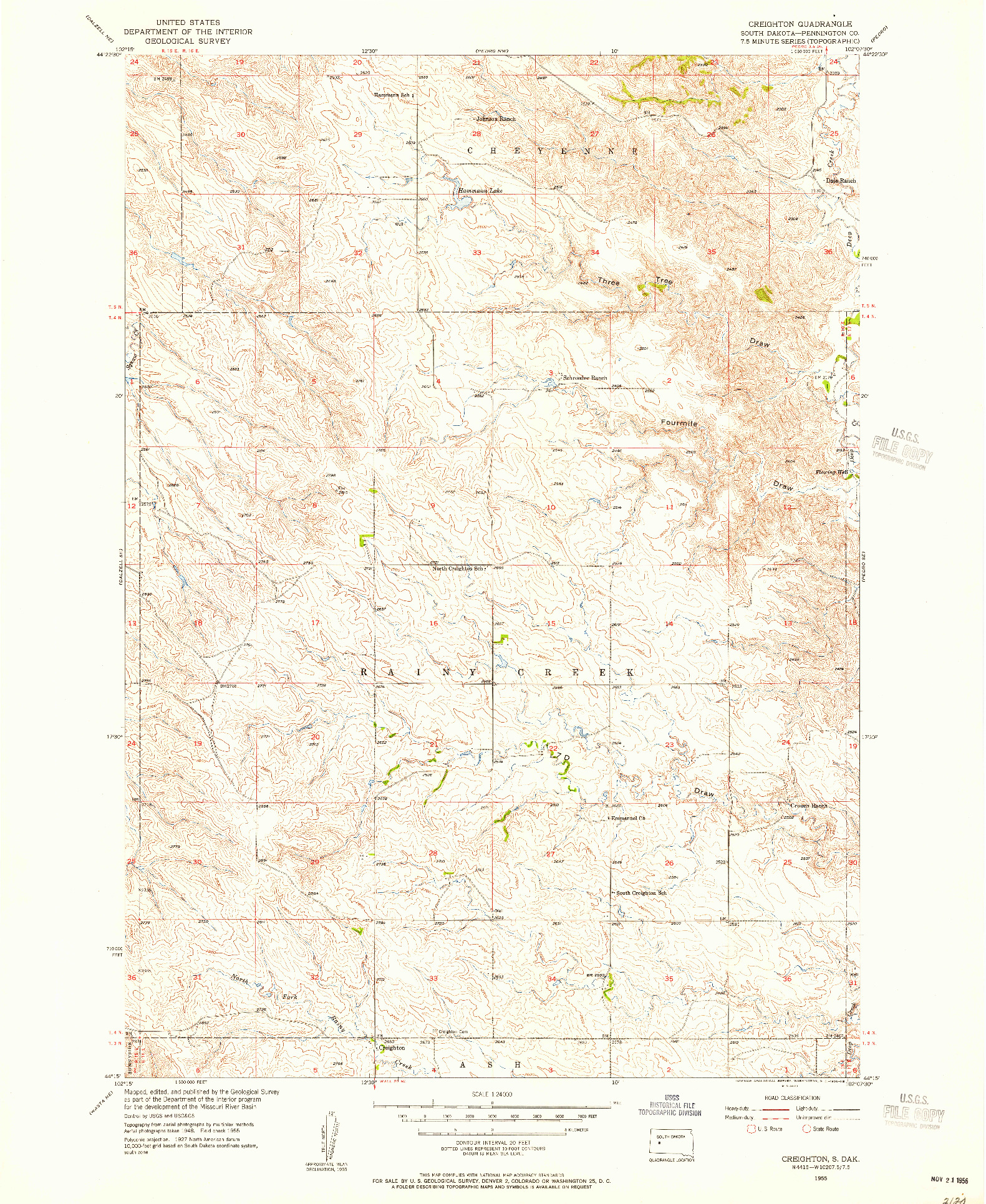 USGS 1:24000-SCALE QUADRANGLE FOR CREIGHTON, SD 1955