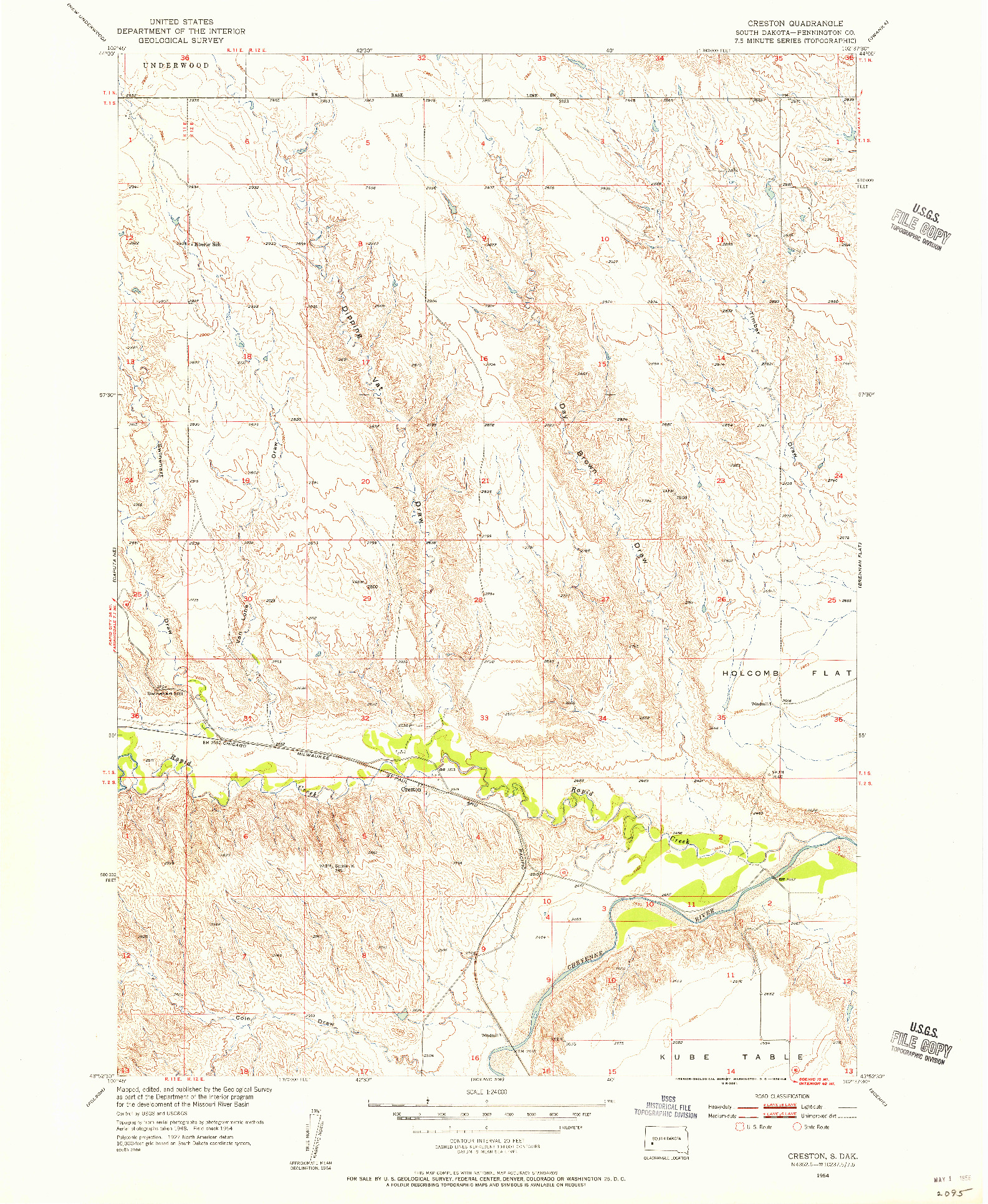 USGS 1:24000-SCALE QUADRANGLE FOR CRESTON, SD 1954