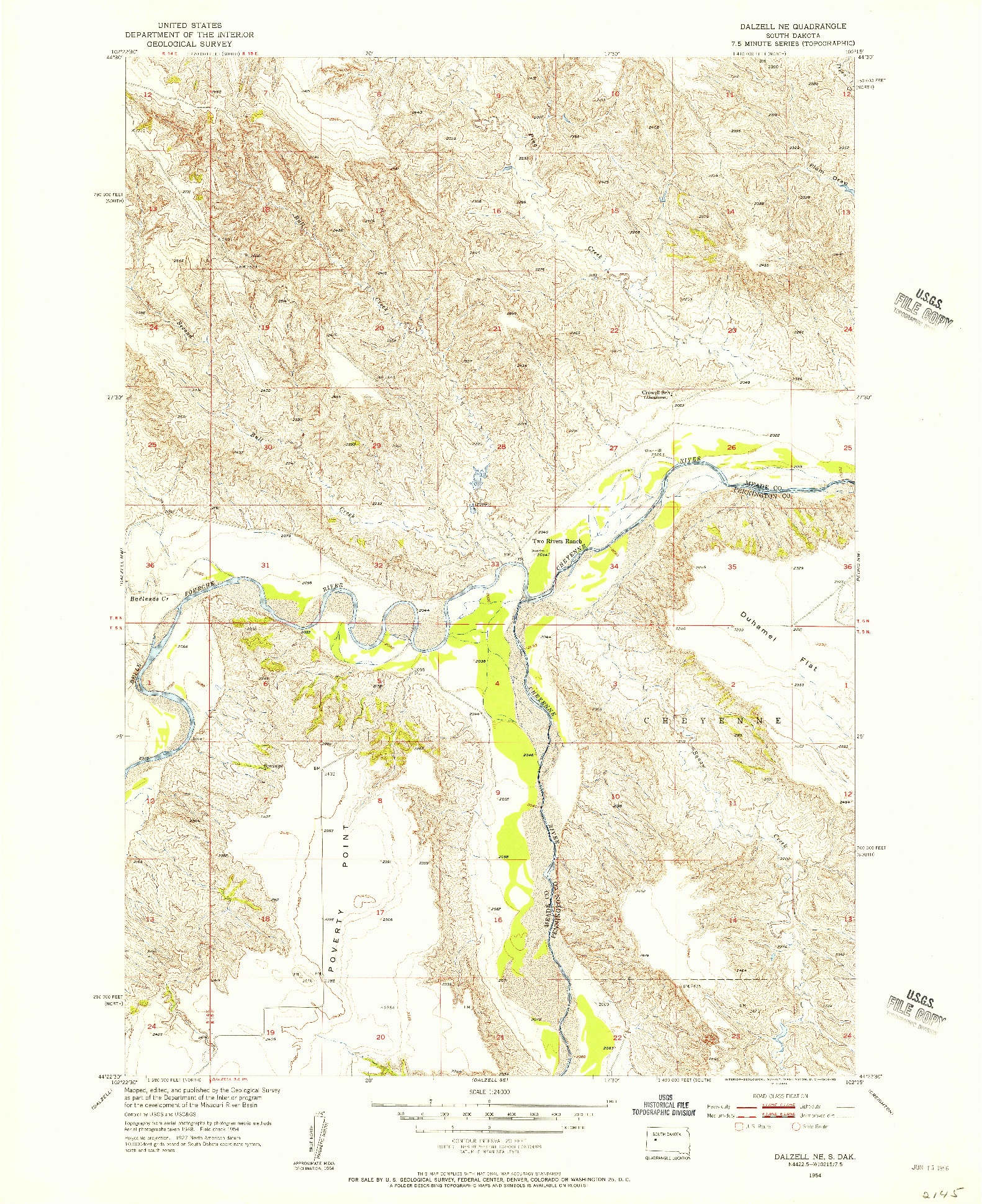 USGS 1:24000-SCALE QUADRANGLE FOR DALZELL NE, SD 1954