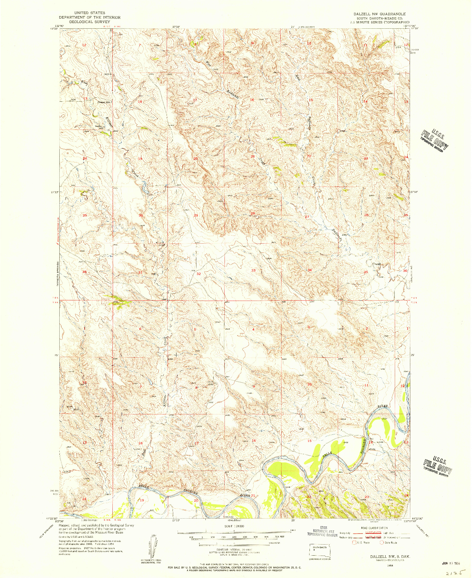 USGS 1:24000-SCALE QUADRANGLE FOR DALZELL NW, SD 1954