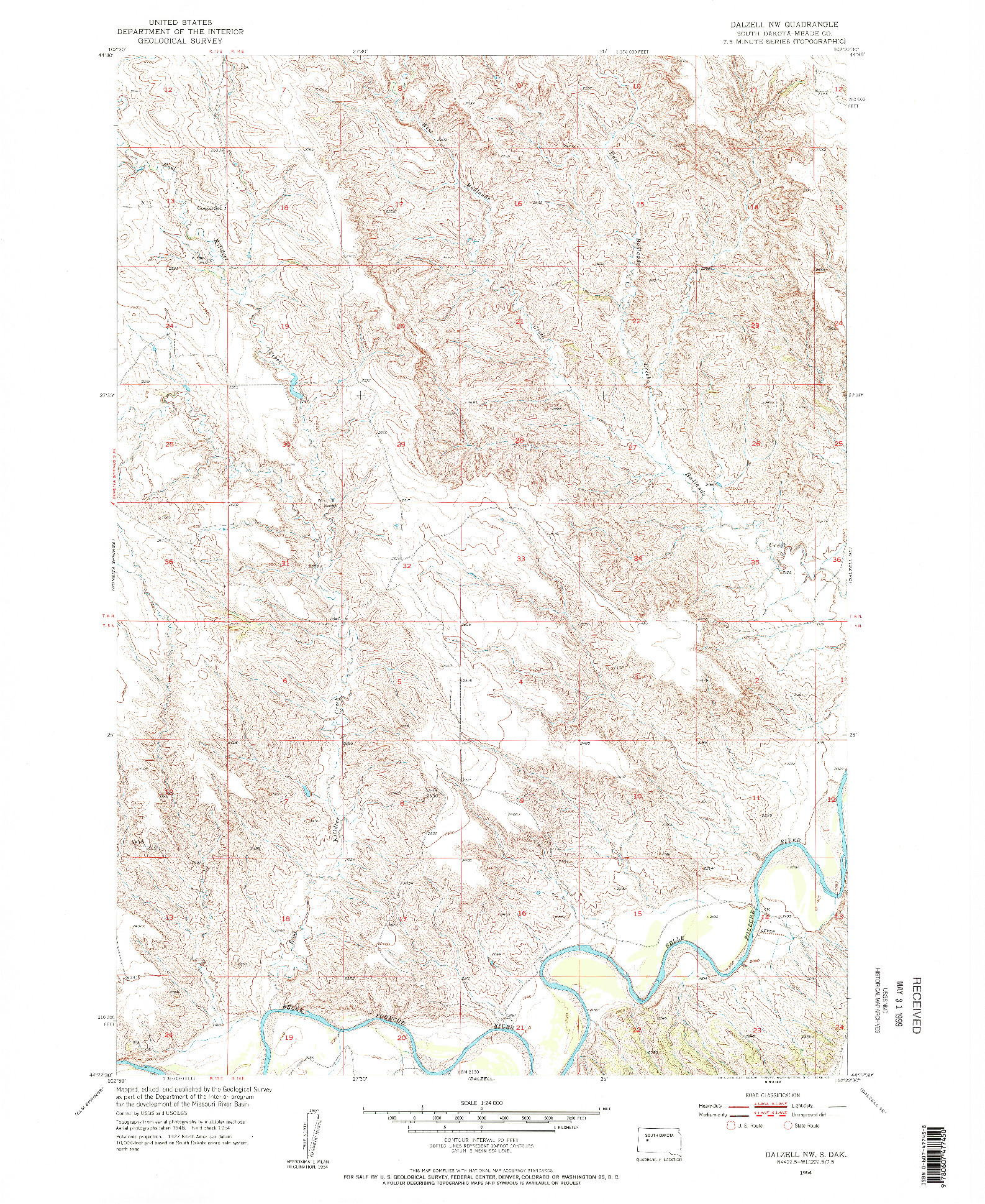 USGS 1:24000-SCALE QUADRANGLE FOR DALZELL NW, SD 1954