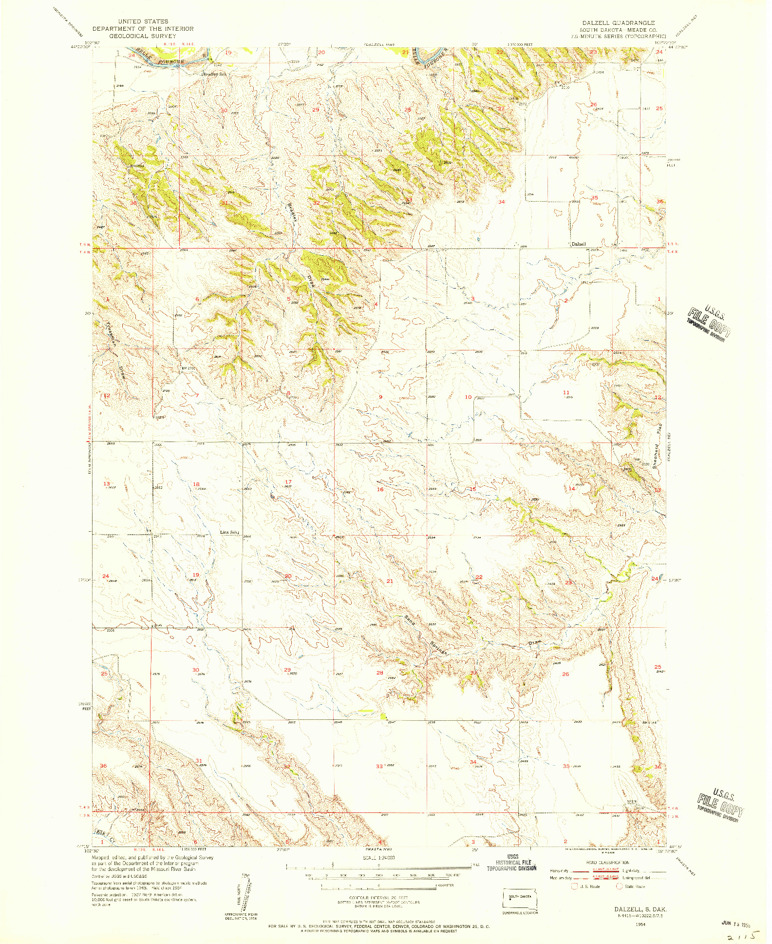 USGS 1:24000-SCALE QUADRANGLE FOR DALZELL, SD 1954