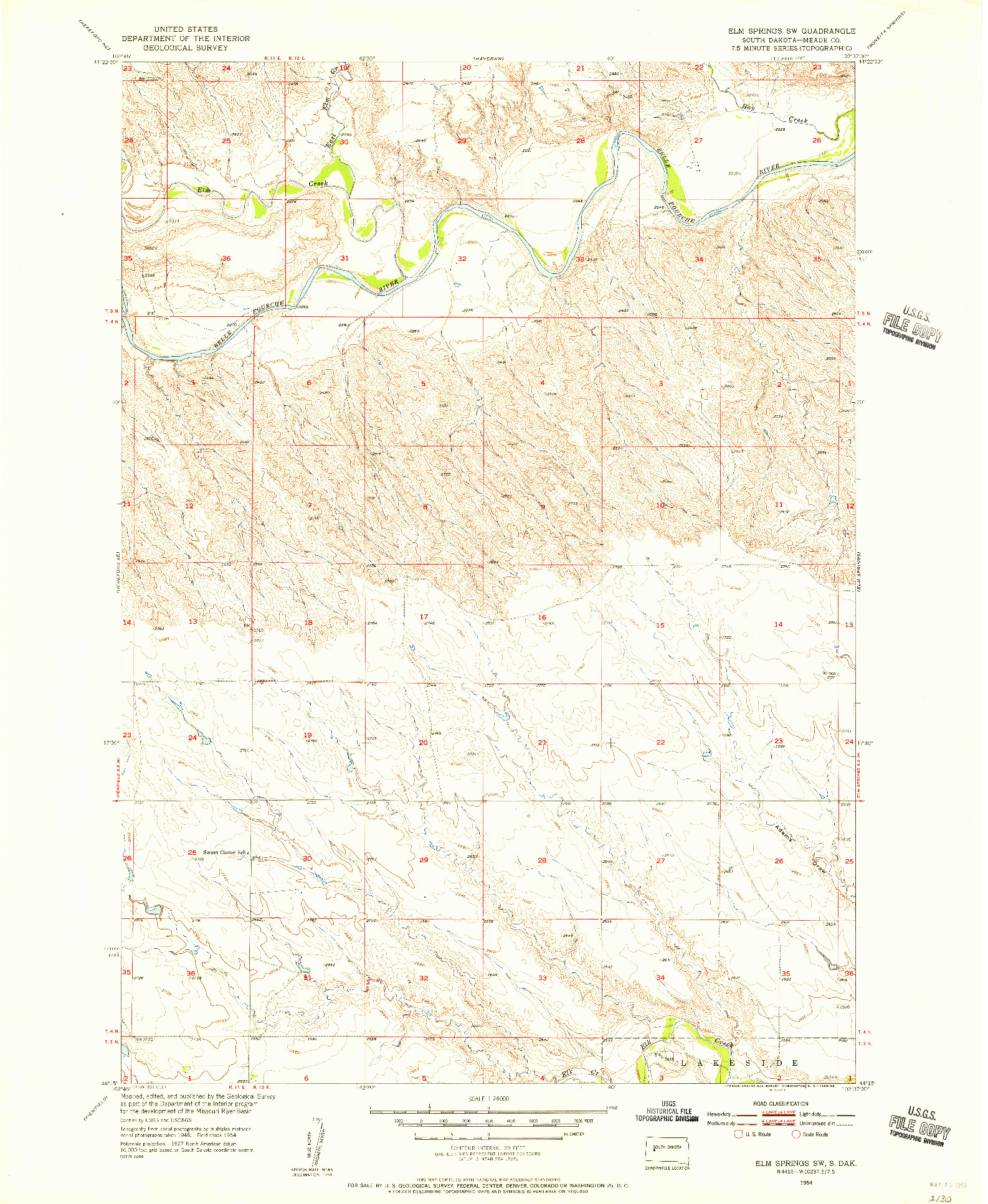 USGS 1:24000-SCALE QUADRANGLE FOR ELM SPRINGS SW, SD 1954