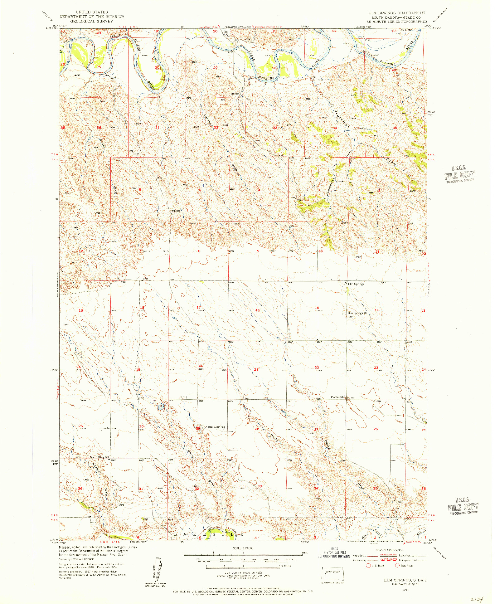 USGS 1:24000-SCALE QUADRANGLE FOR ELM SPRINGS, SD 1954