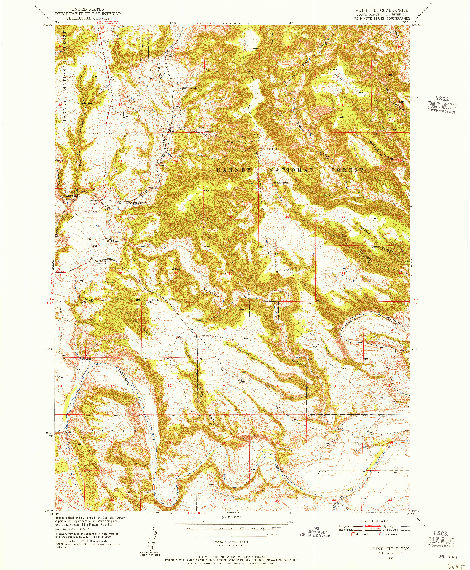 USGS 1:24000-SCALE QUADRANGLE FOR FLINT HILL, SD 1950