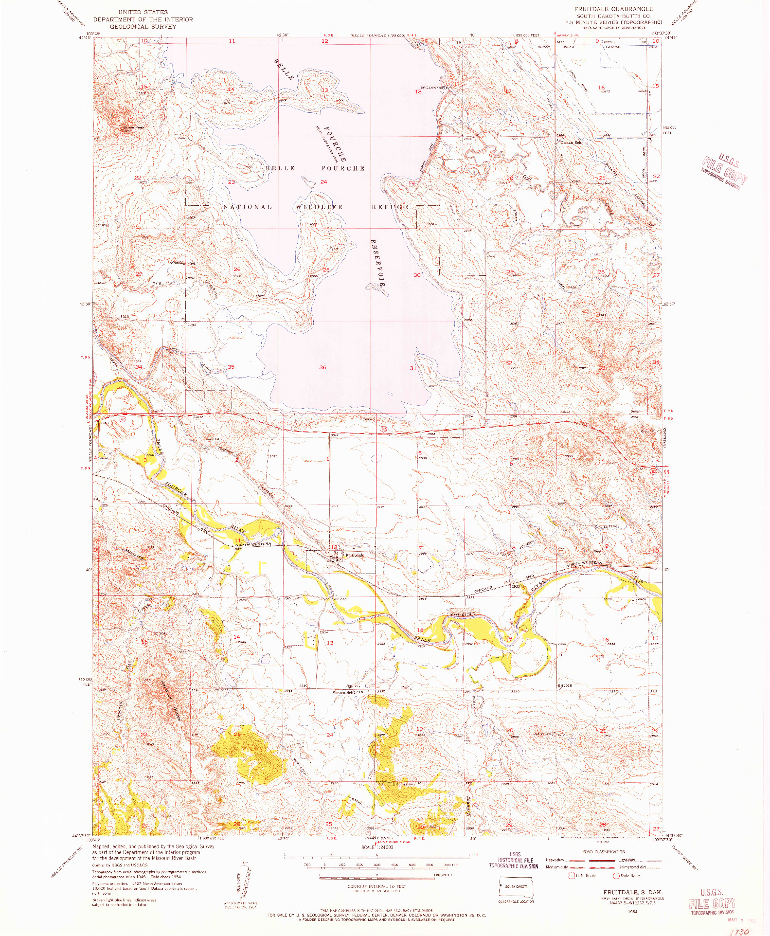 USGS 1:24000-SCALE QUADRANGLE FOR FRUITDALE, SD 1954