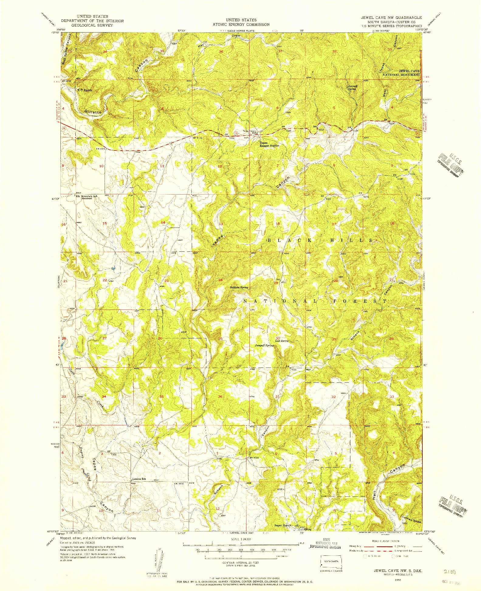 USGS 1:24000-SCALE QUADRANGLE FOR JEWEL CAVE NW, SD 1955