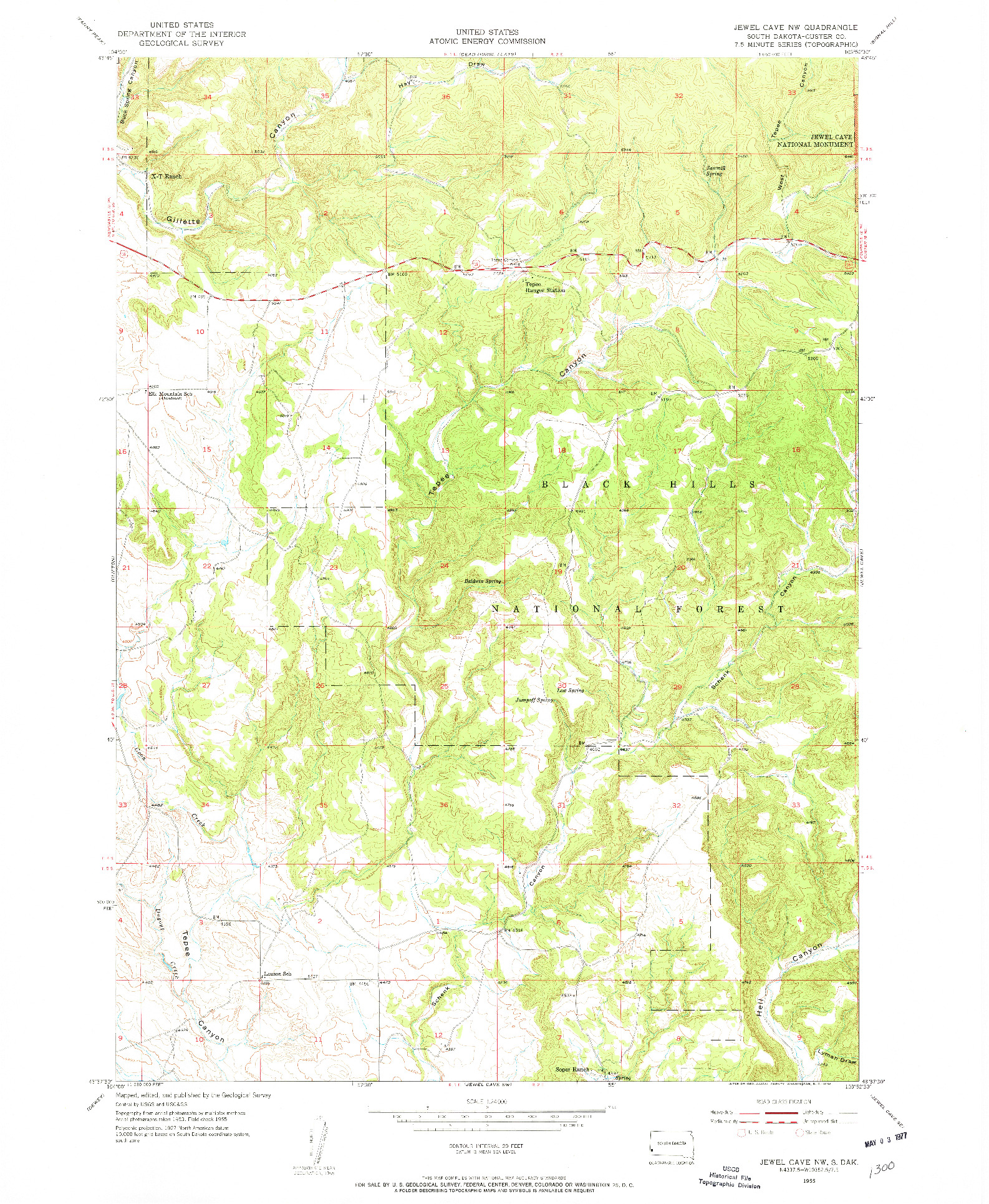 USGS 1:24000-SCALE QUADRANGLE FOR JEWEL CAVE NW, SD 1955