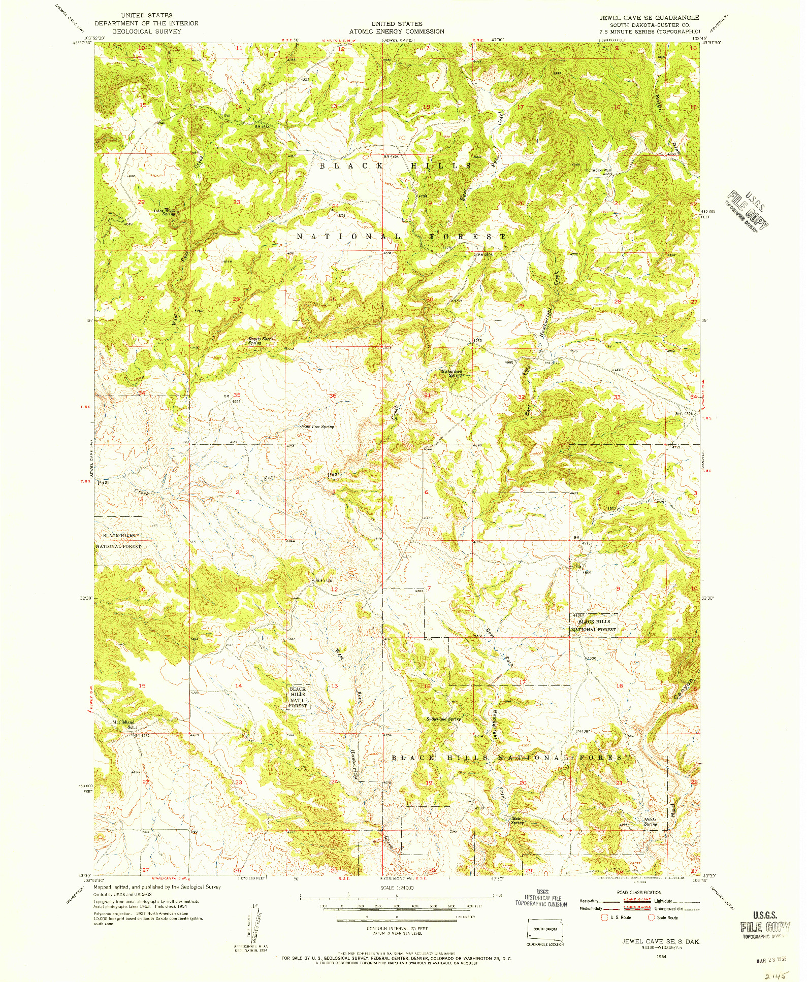 USGS 1:24000-SCALE QUADRANGLE FOR JEWEL CAVE SE, SD 1954