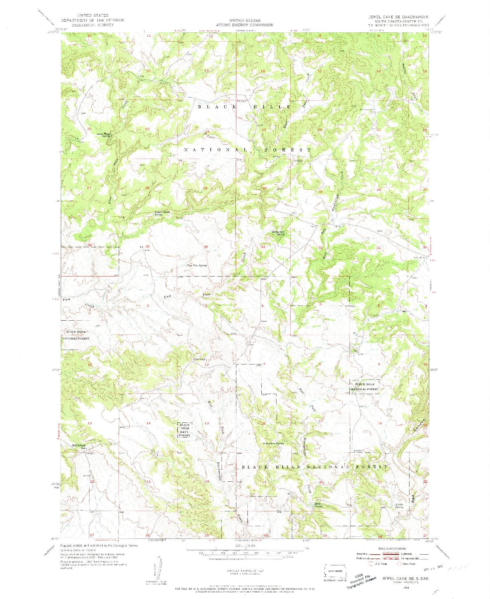 USGS 1:24000-SCALE QUADRANGLE FOR JEWEL CAVE SE, SD 1954