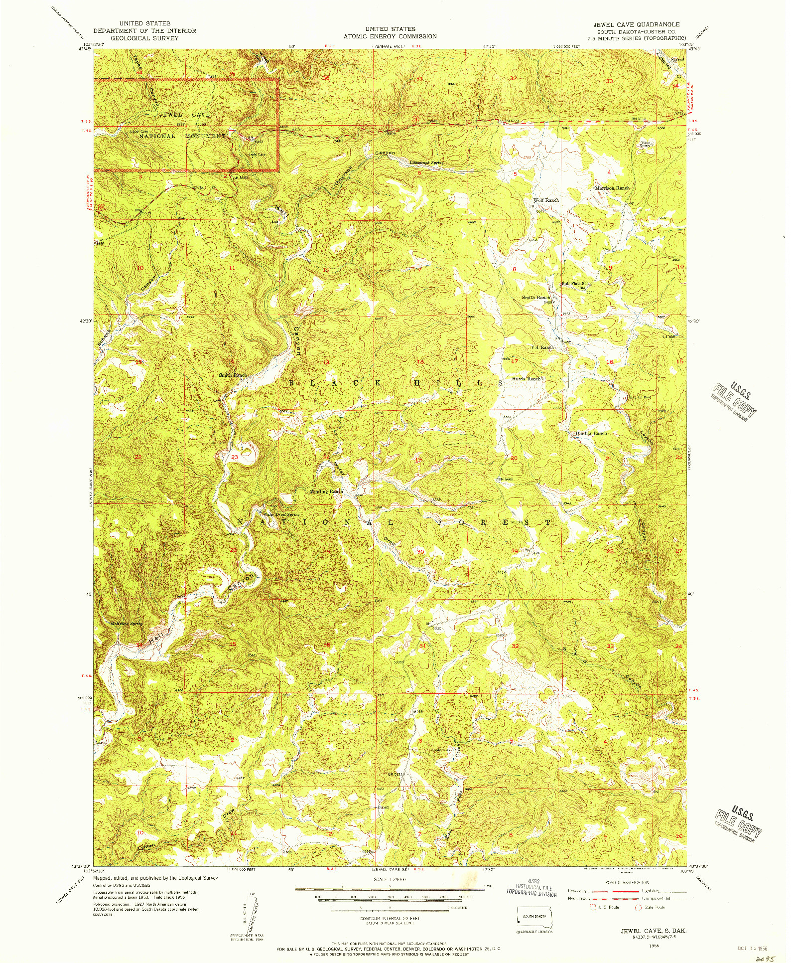 USGS 1:24000-SCALE QUADRANGLE FOR JEWEL CAVE, SD 1955