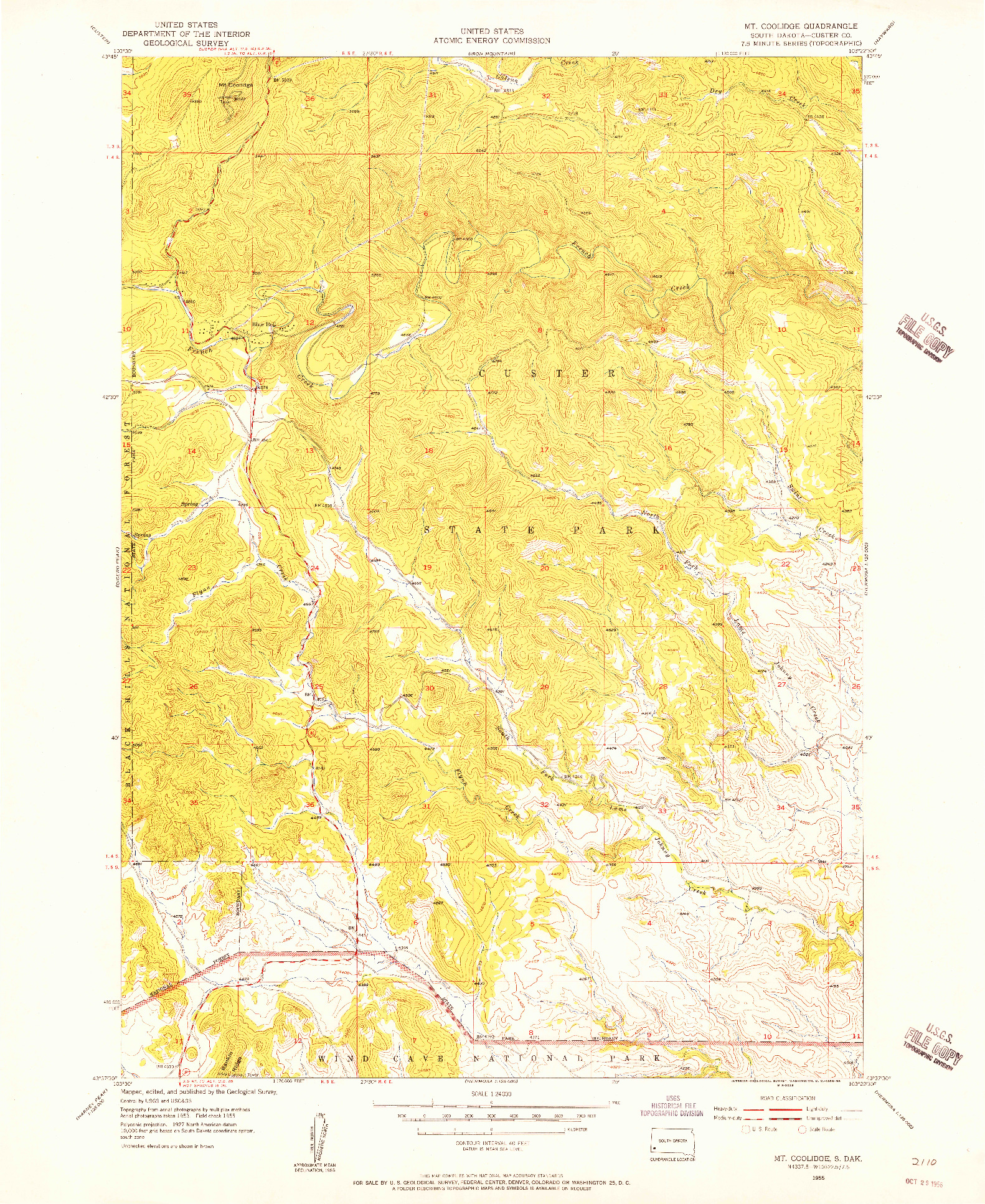 USGS 1:24000-SCALE QUADRANGLE FOR MT. COOLIDGE, SD 1955