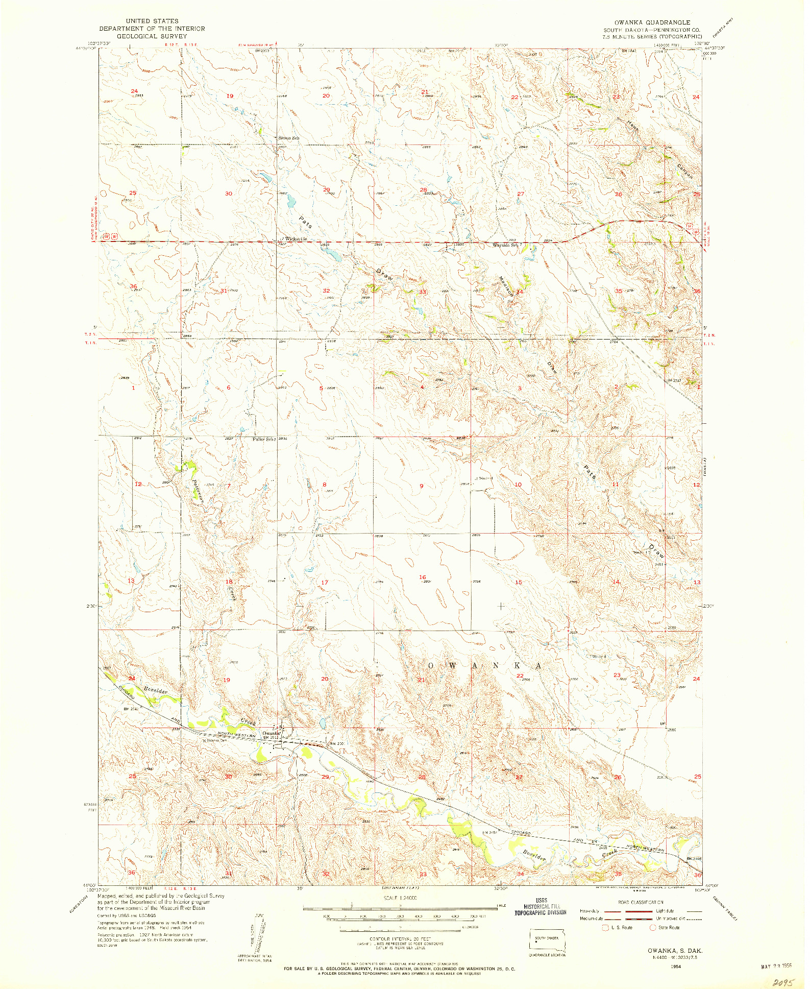 USGS 1:24000-SCALE QUADRANGLE FOR OWANKA, SD 1954