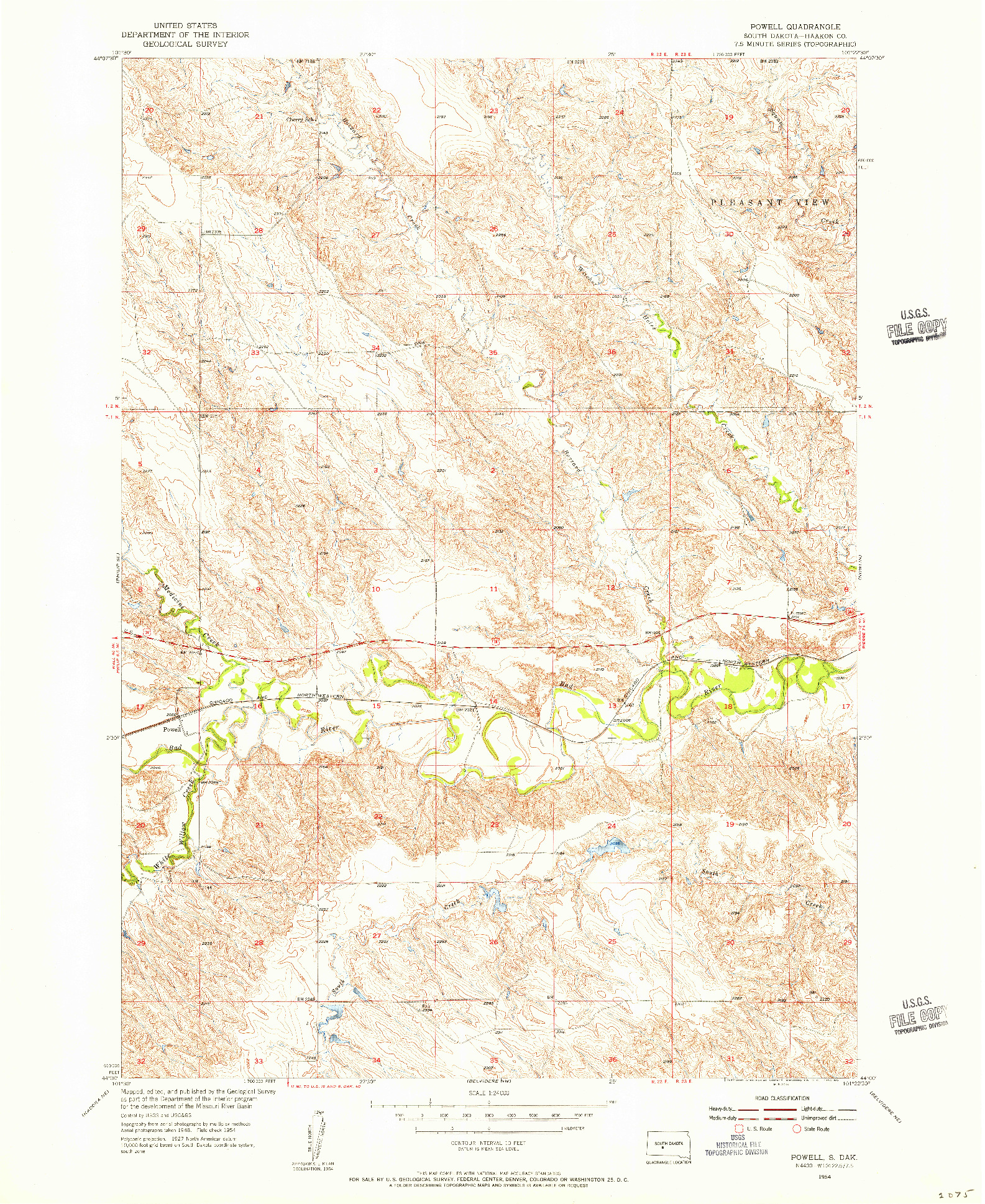 USGS 1:24000-SCALE QUADRANGLE FOR POWELL, SD 1954