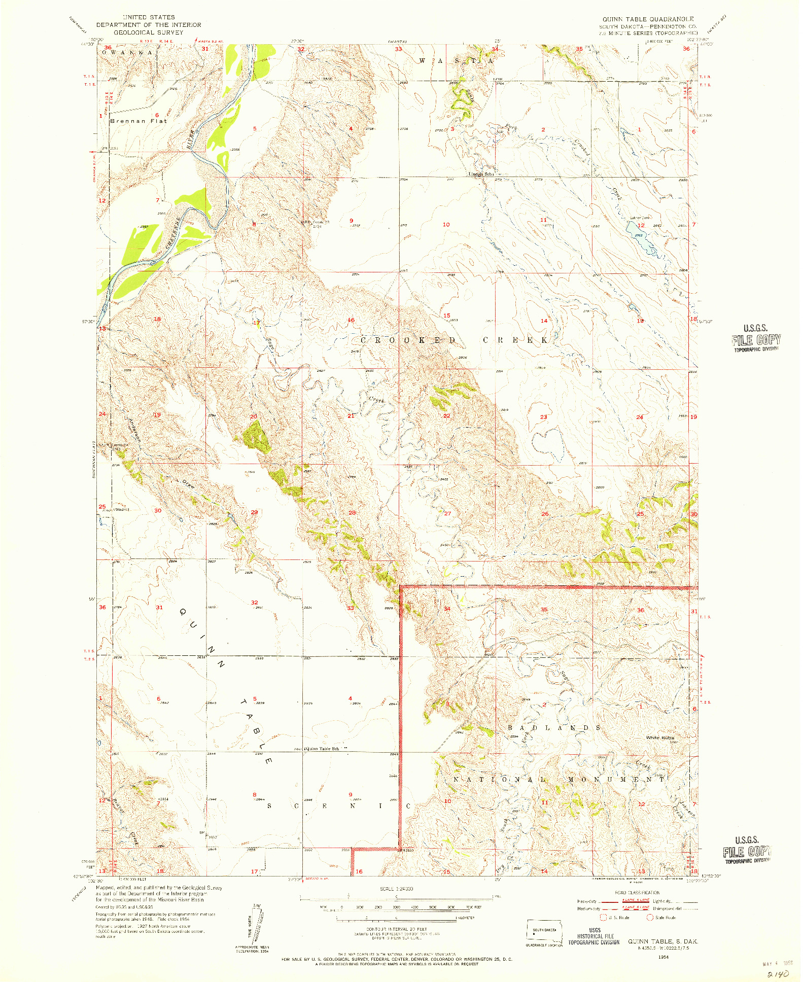 USGS 1:24000-SCALE QUADRANGLE FOR QUINN TABLE, SD 1954