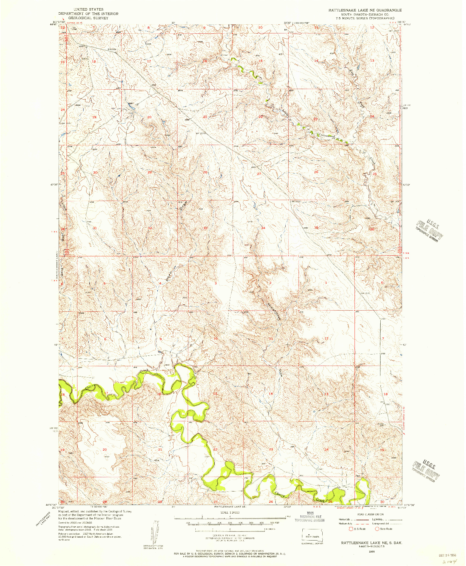 USGS 1:24000-SCALE QUADRANGLE FOR RATTLESNAKE LAKE NE, SD 1955