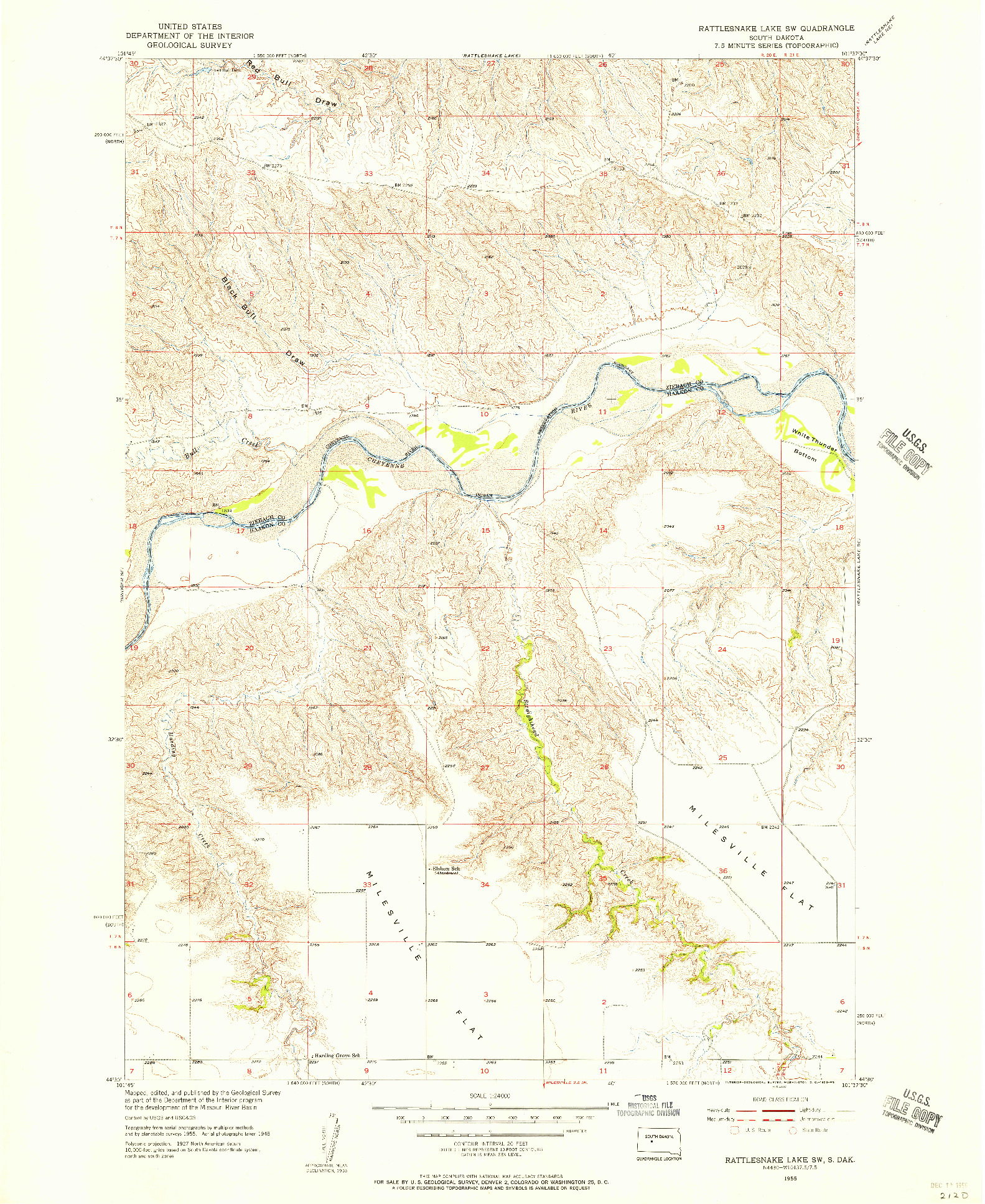 USGS 1:24000-SCALE QUADRANGLE FOR RATTLESNAKE LAKE SW, SD 1955