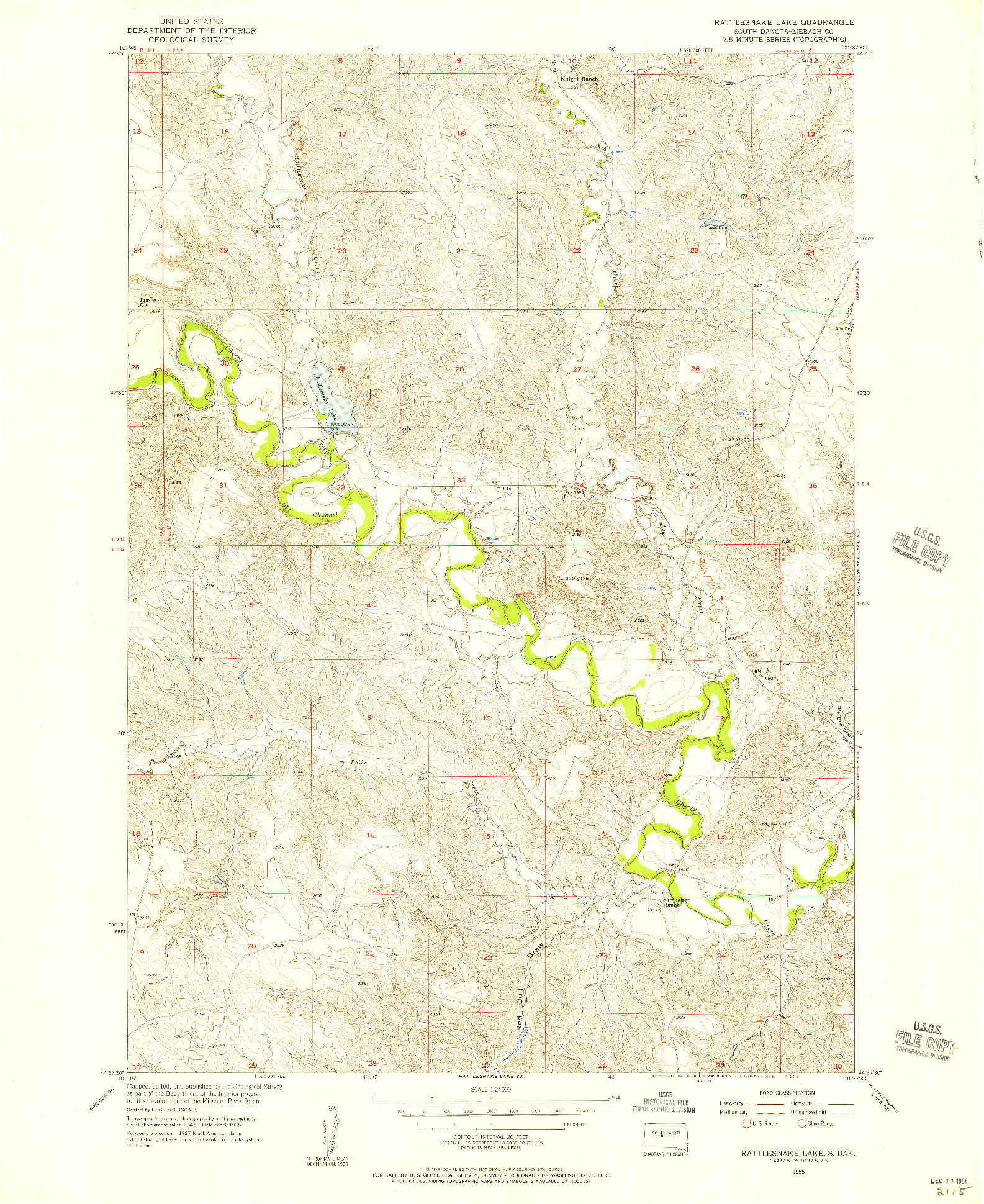 USGS 1:24000-SCALE QUADRANGLE FOR RATTLESNAKE LAKE, SD 1955