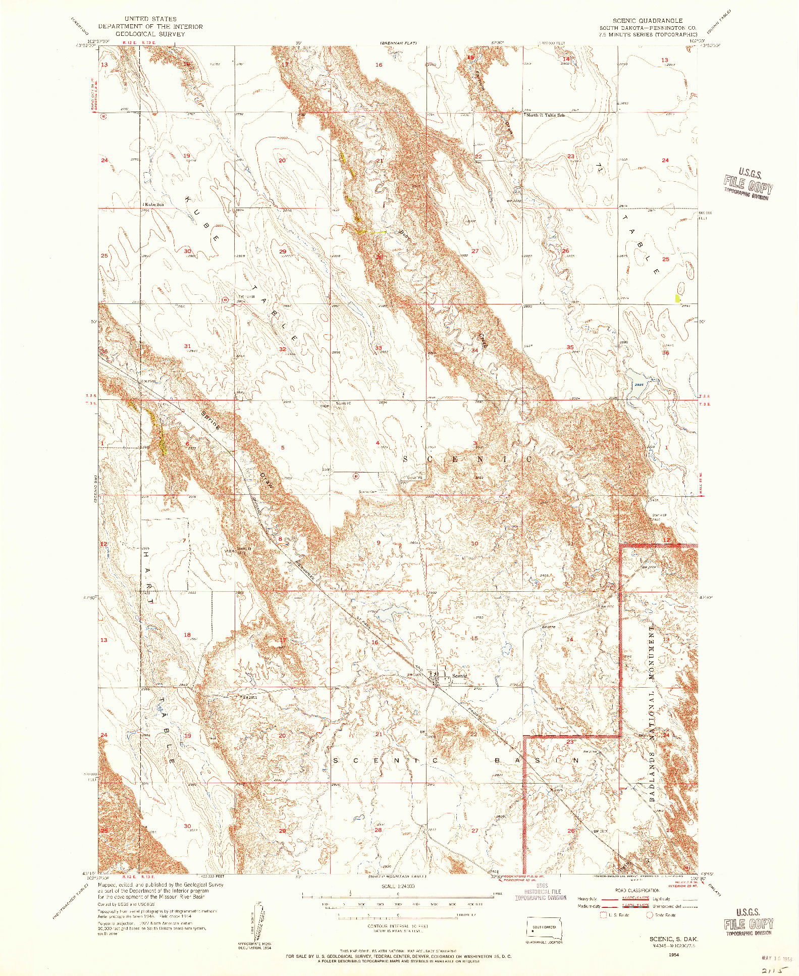 USGS 1:24000-SCALE QUADRANGLE FOR SCENIC, SD 1954