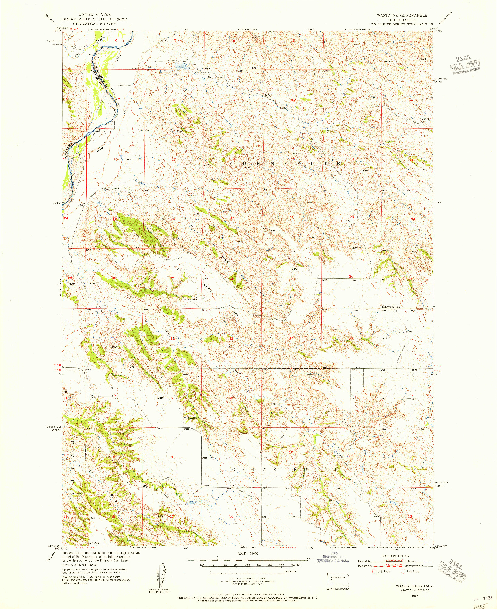 USGS 1:24000-SCALE QUADRANGLE FOR WASTA NE, SD 1954