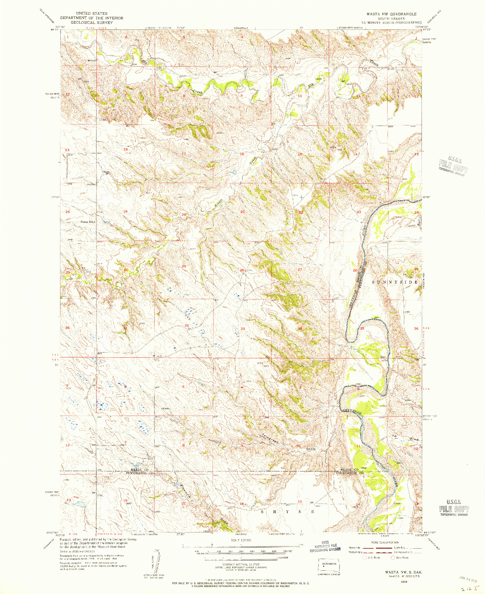 USGS 1:24000-SCALE QUADRANGLE FOR WASTA NW, SD 1954