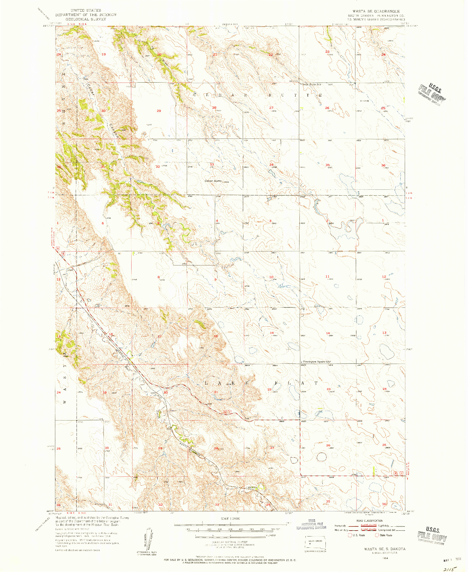 USGS 1:24000-SCALE QUADRANGLE FOR WASTA SE, SD 1954