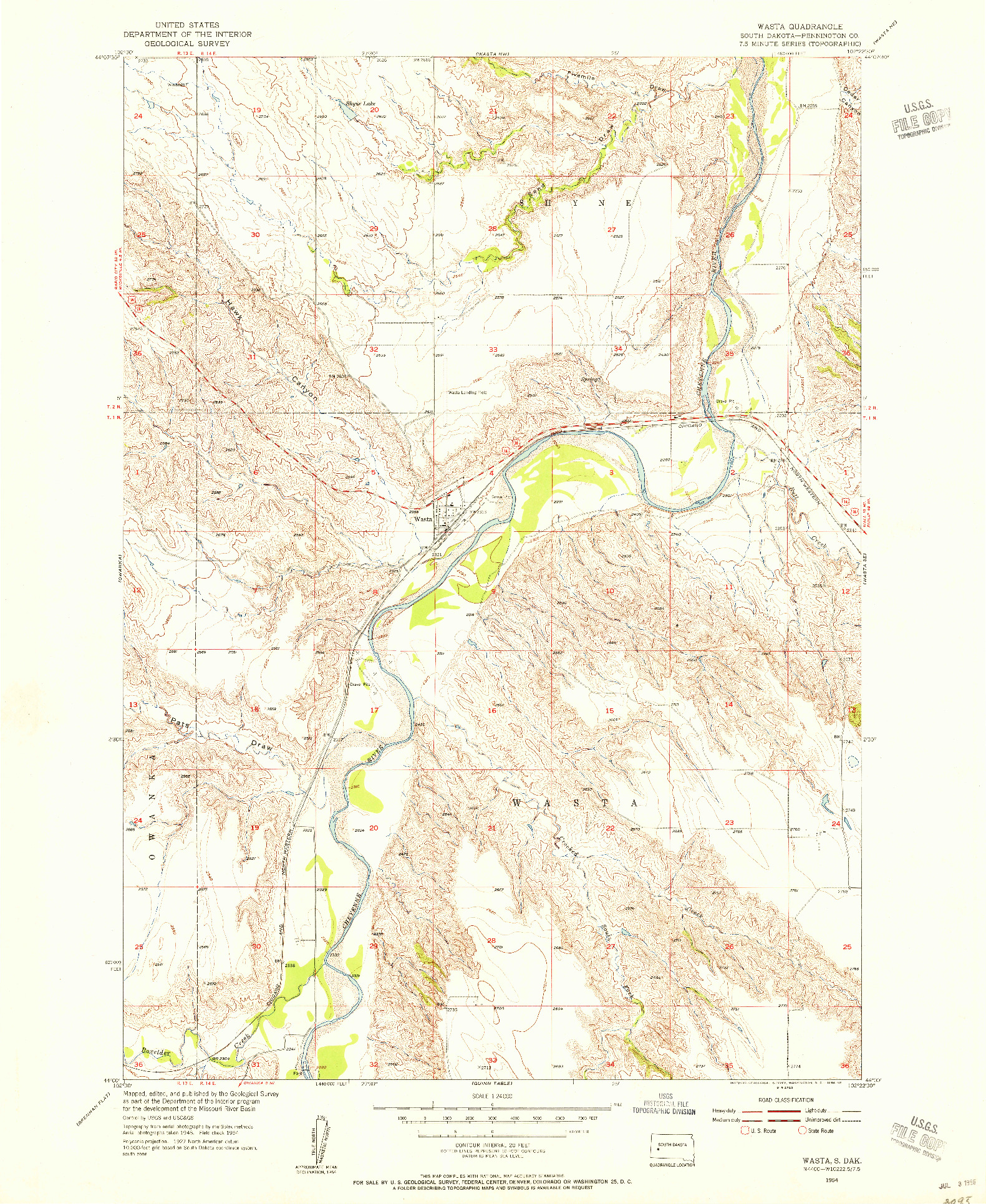 USGS 1:24000-SCALE QUADRANGLE FOR WASTA, SD 1954