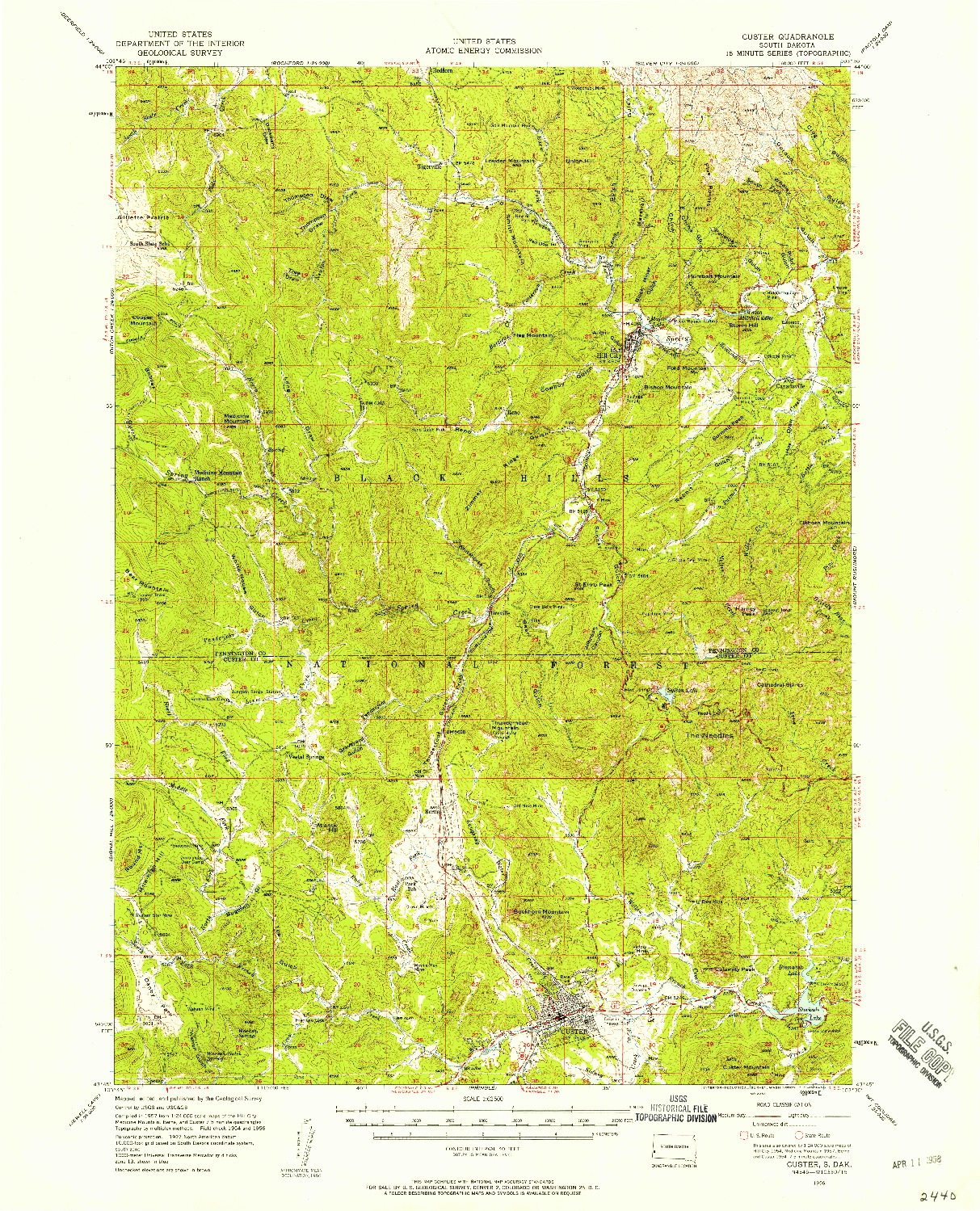 USGS 1:62500-SCALE QUADRANGLE FOR CUSTER, SD 1956