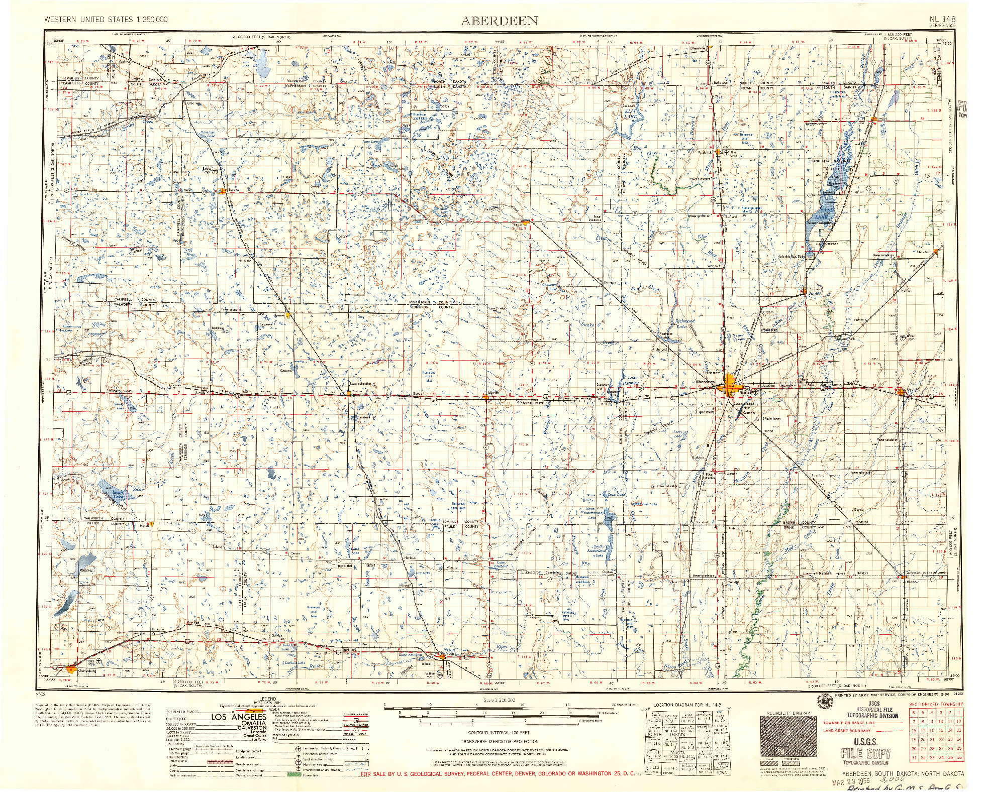 USGS 1:250000-SCALE QUADRANGLE FOR ABERDEEN, SD 1956