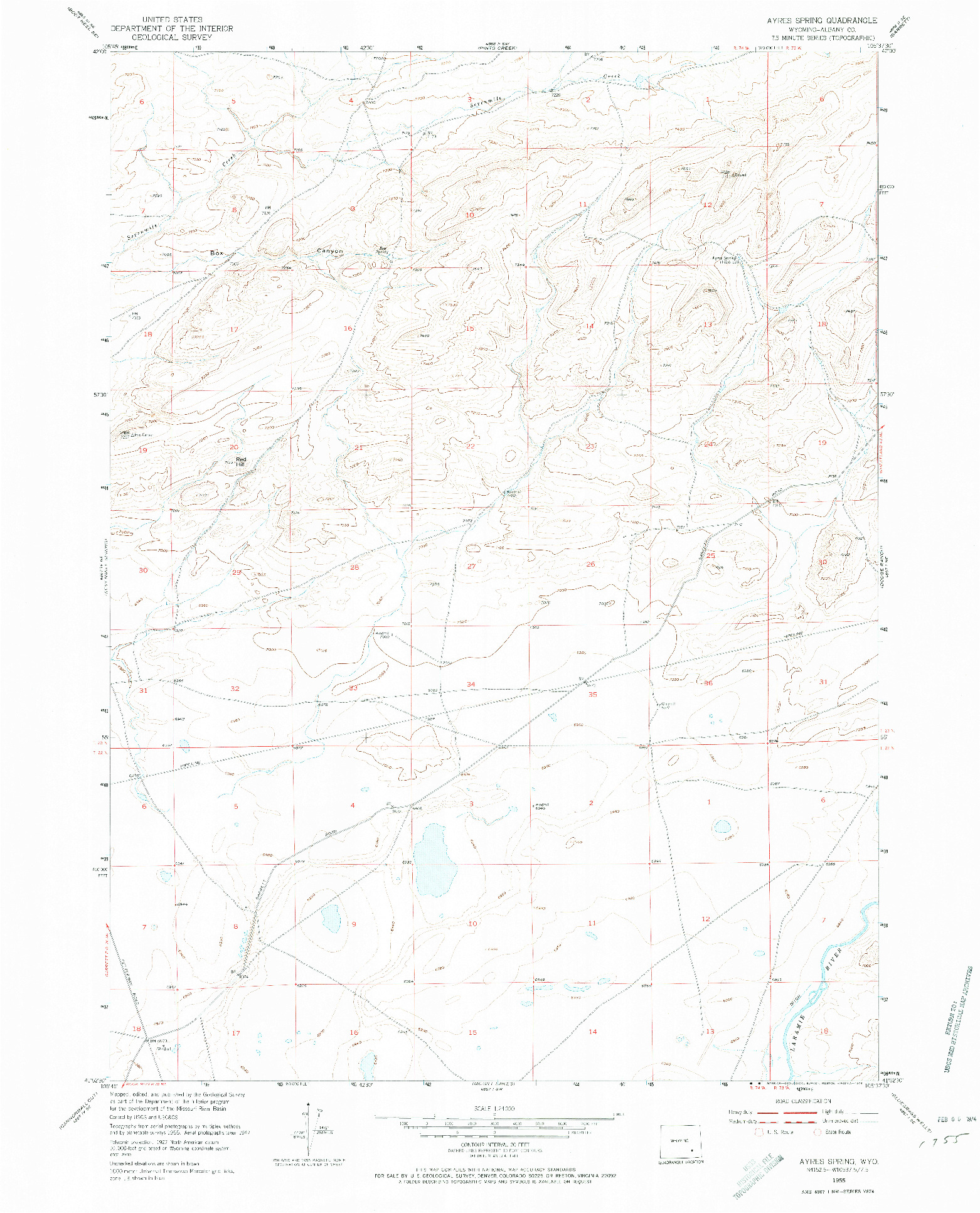 USGS 1:24000-SCALE QUADRANGLE FOR AYRES SPRING, WY 1955