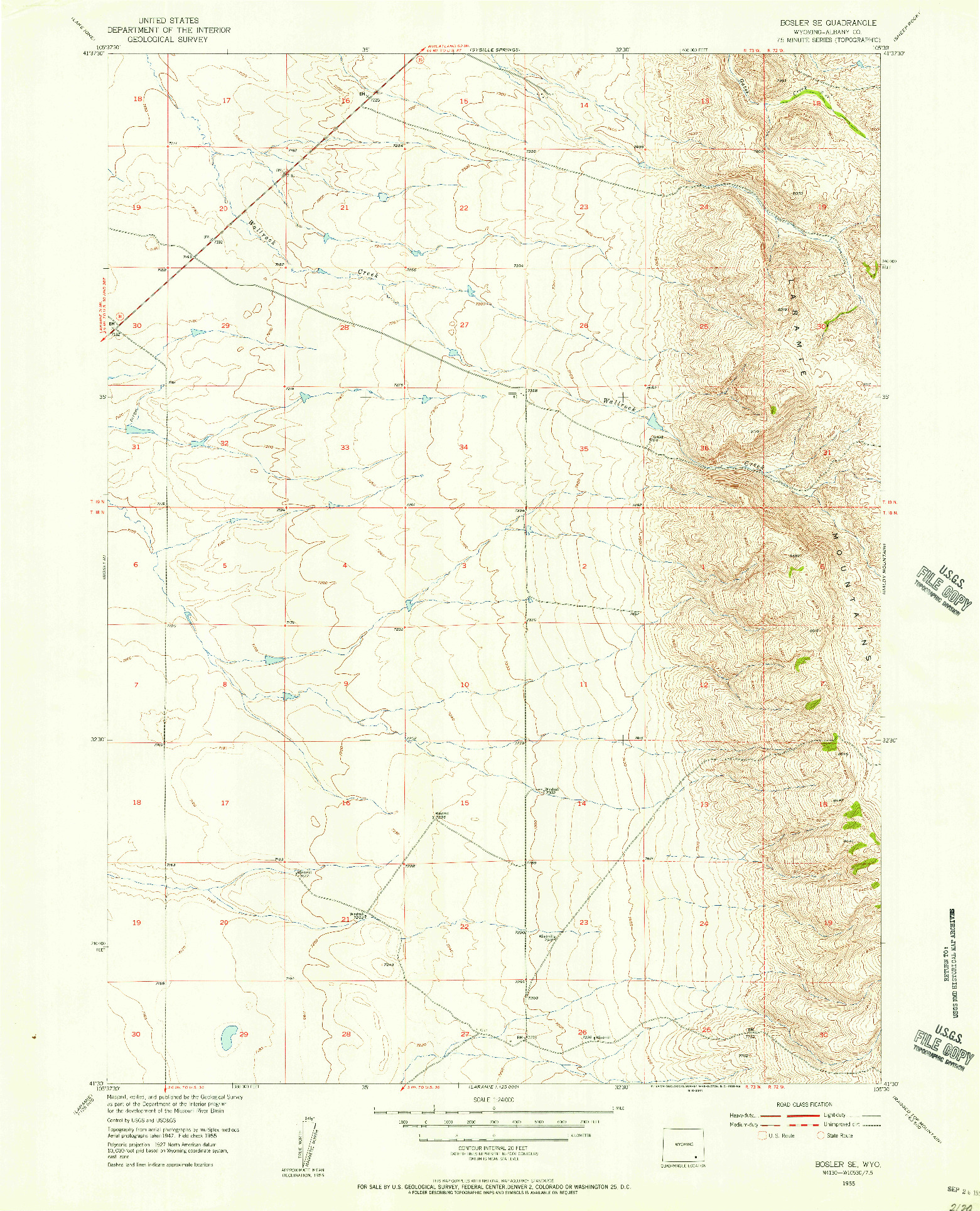 USGS 1:24000-SCALE QUADRANGLE FOR BOSLER SE, WY 1955