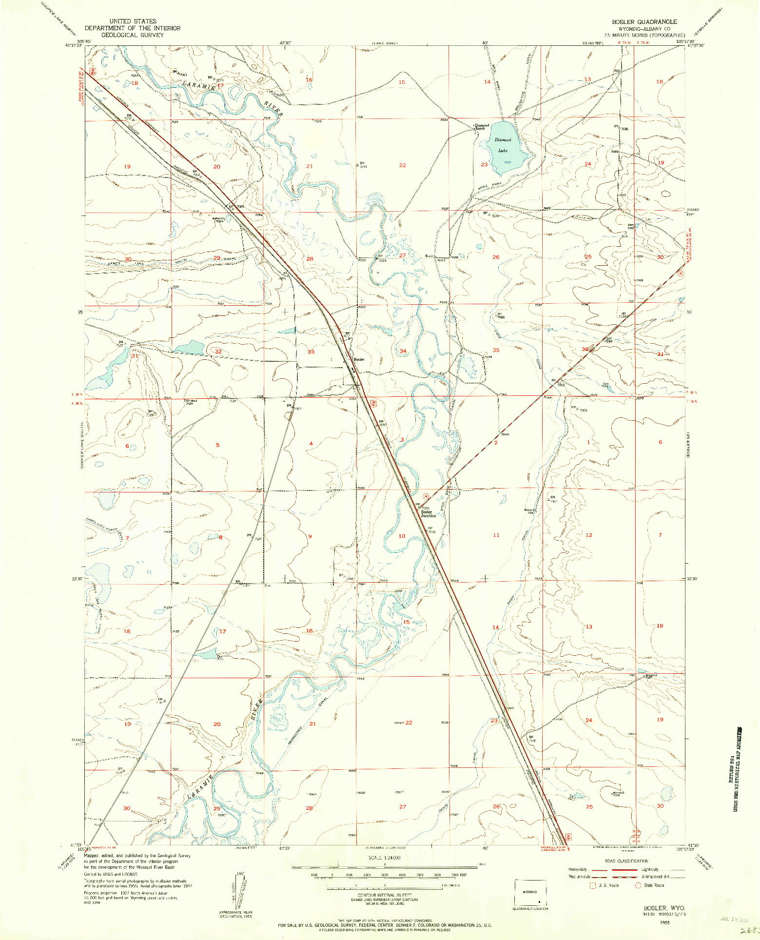 USGS 1:24000-SCALE QUADRANGLE FOR BOSLER, WY 1955