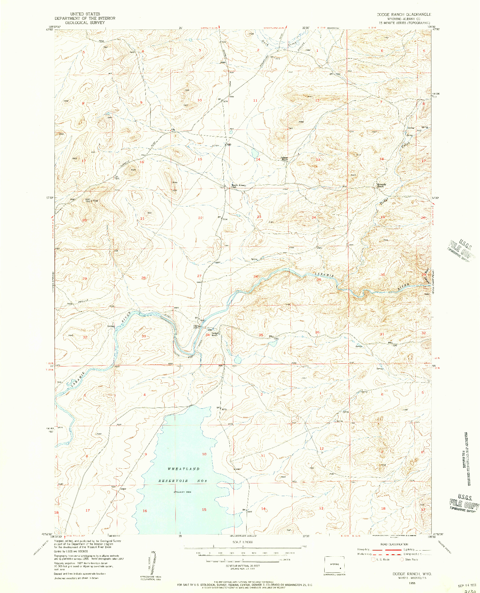 USGS 1:24000-SCALE QUADRANGLE FOR DODGE RANCH, WY 1955