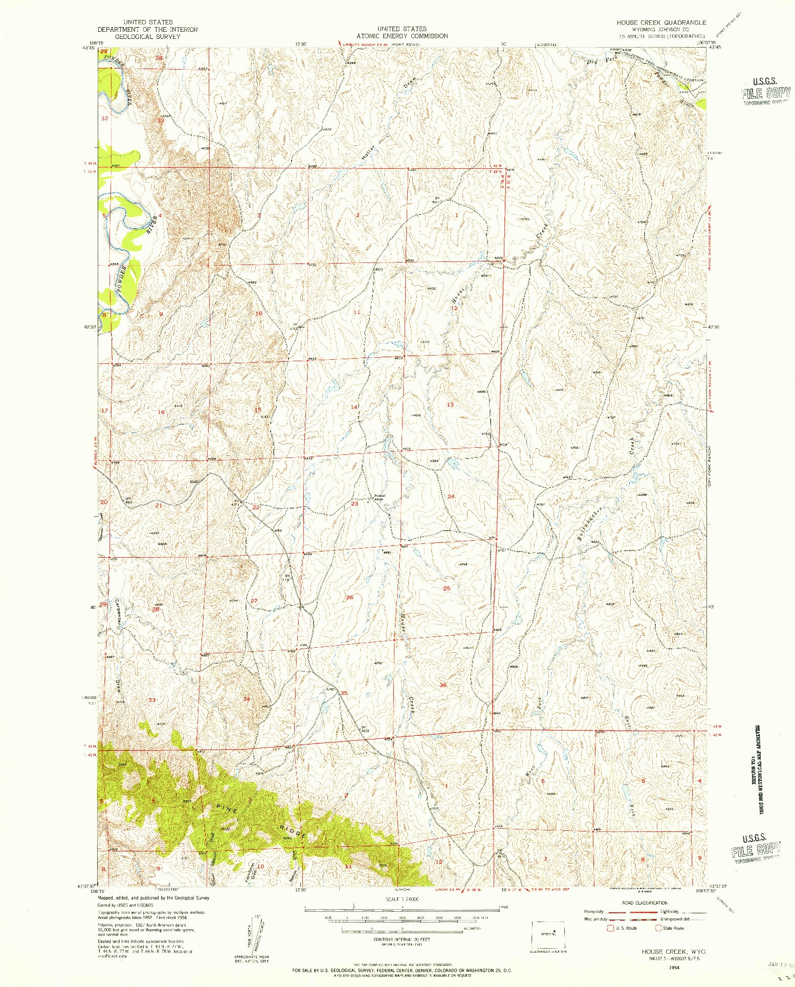 USGS 1:24000-SCALE QUADRANGLE FOR HOUSE CREEK, WY 1954