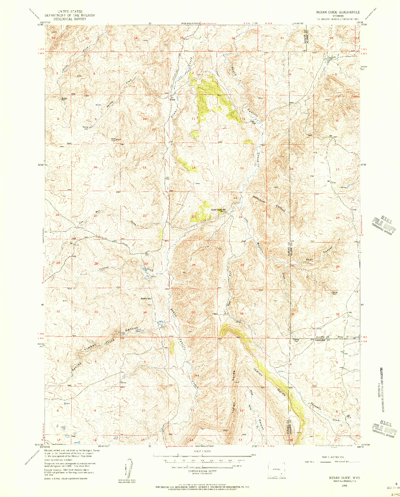 USGS 1:24000-SCALE QUADRANGLE FOR INDIAN GUIDE, WY 1955
