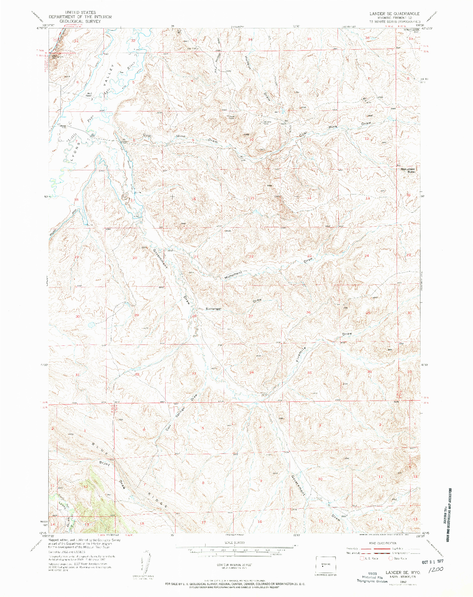 USGS 1:24000-SCALE QUADRANGLE FOR LANDER SE, WY 1952