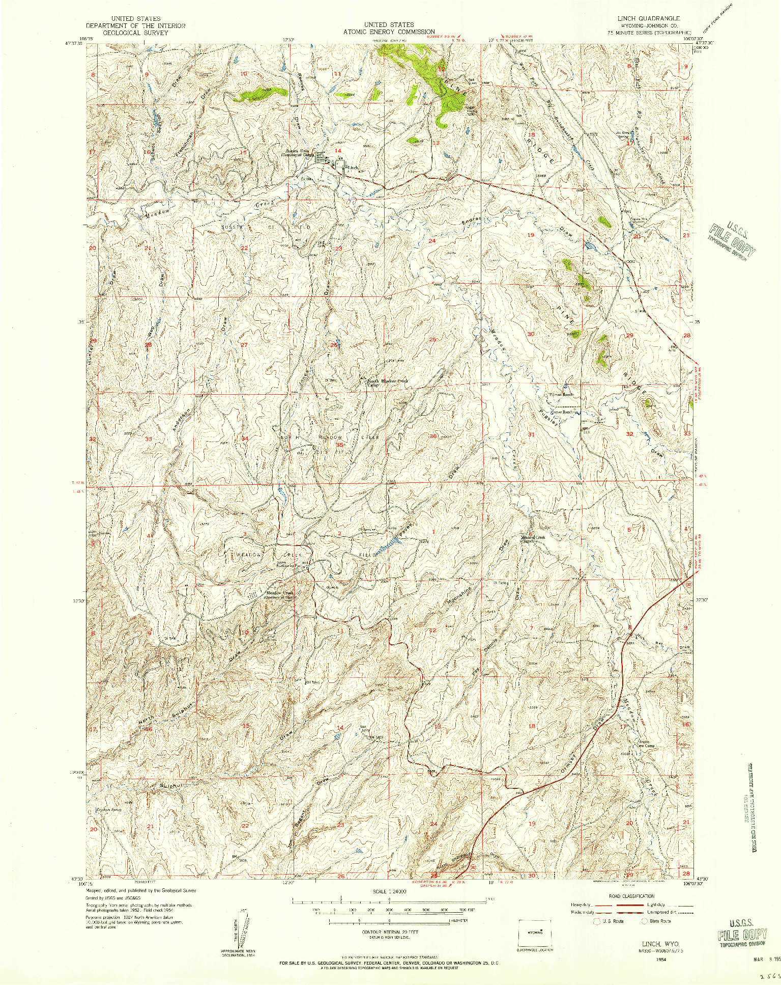 USGS 1:24000-SCALE QUADRANGLE FOR LINCH, WY 1954